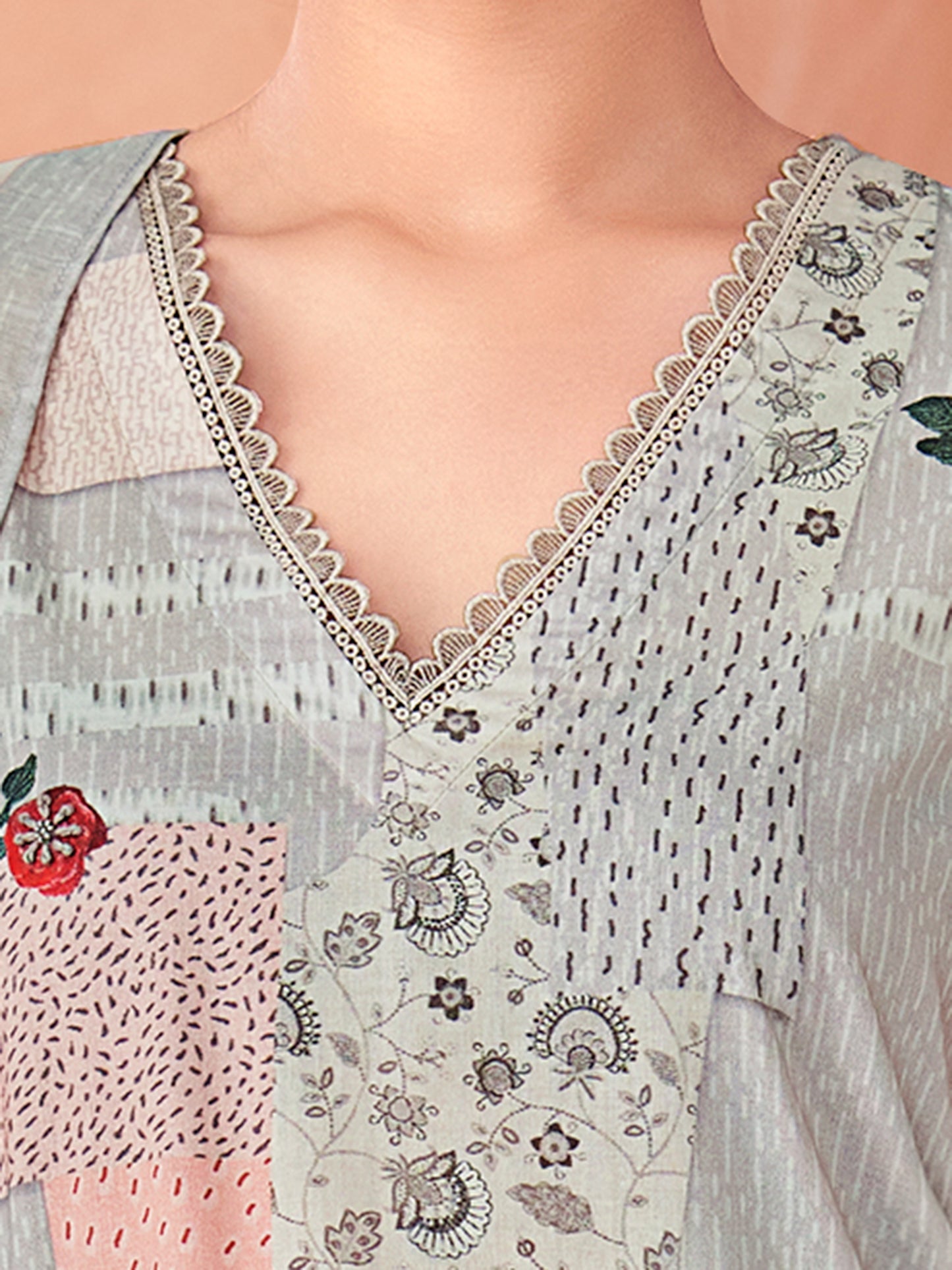 Suvya Grey Pure Cotton Suit Set with Exquisite Handwork