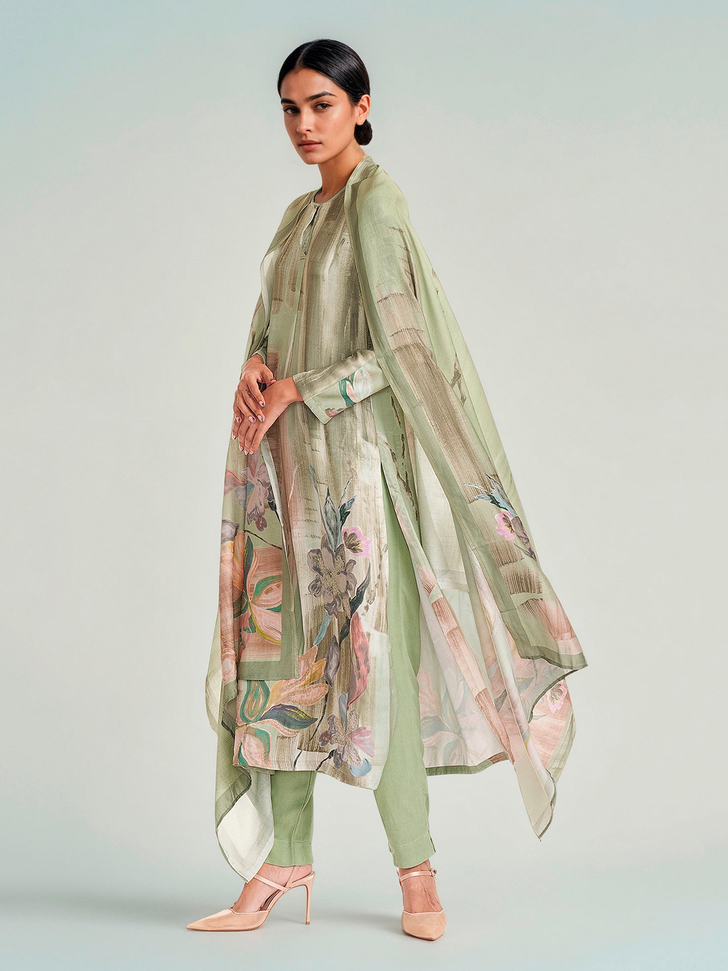 Zeenat Pista Glow Pure Cotton Unstitched Set with Exquisite Handwork