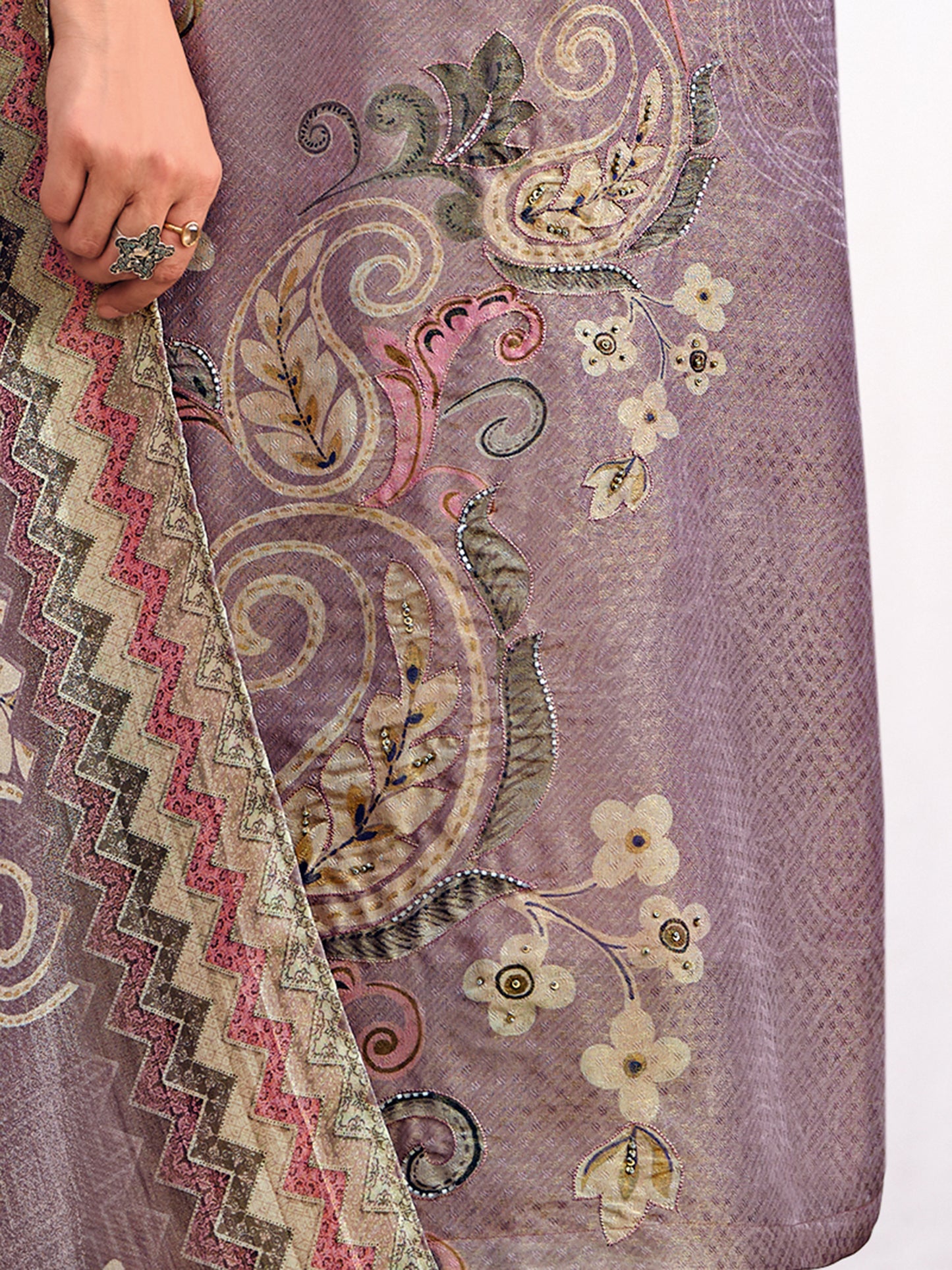 HAYAT VIOLET Organza Tissu Jaquard Unstitched Set With Fancy Handwork And Embroidery