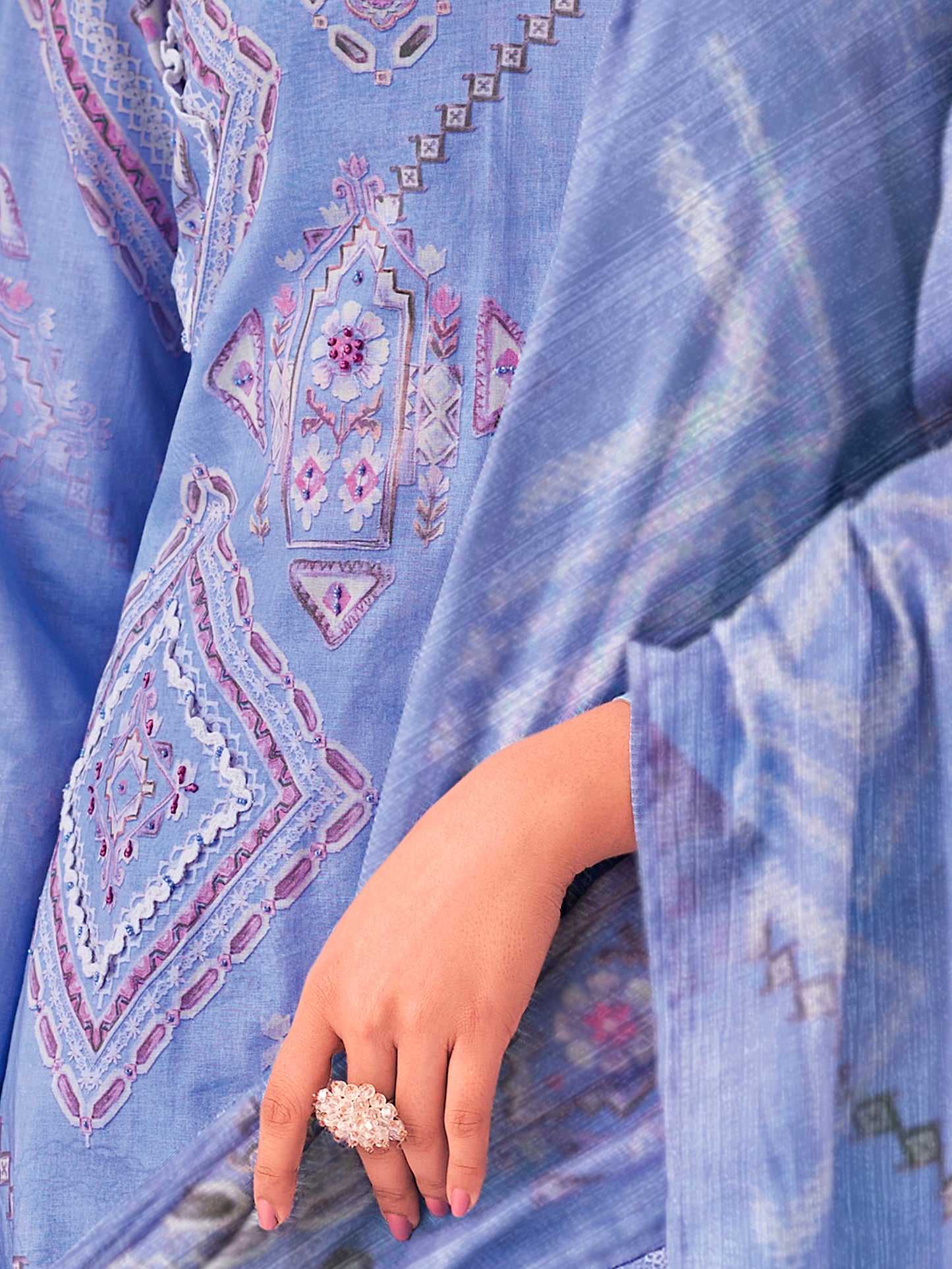 Zerina Ocean Blue Pure Cotton Suit Set with Exquisite Handwork