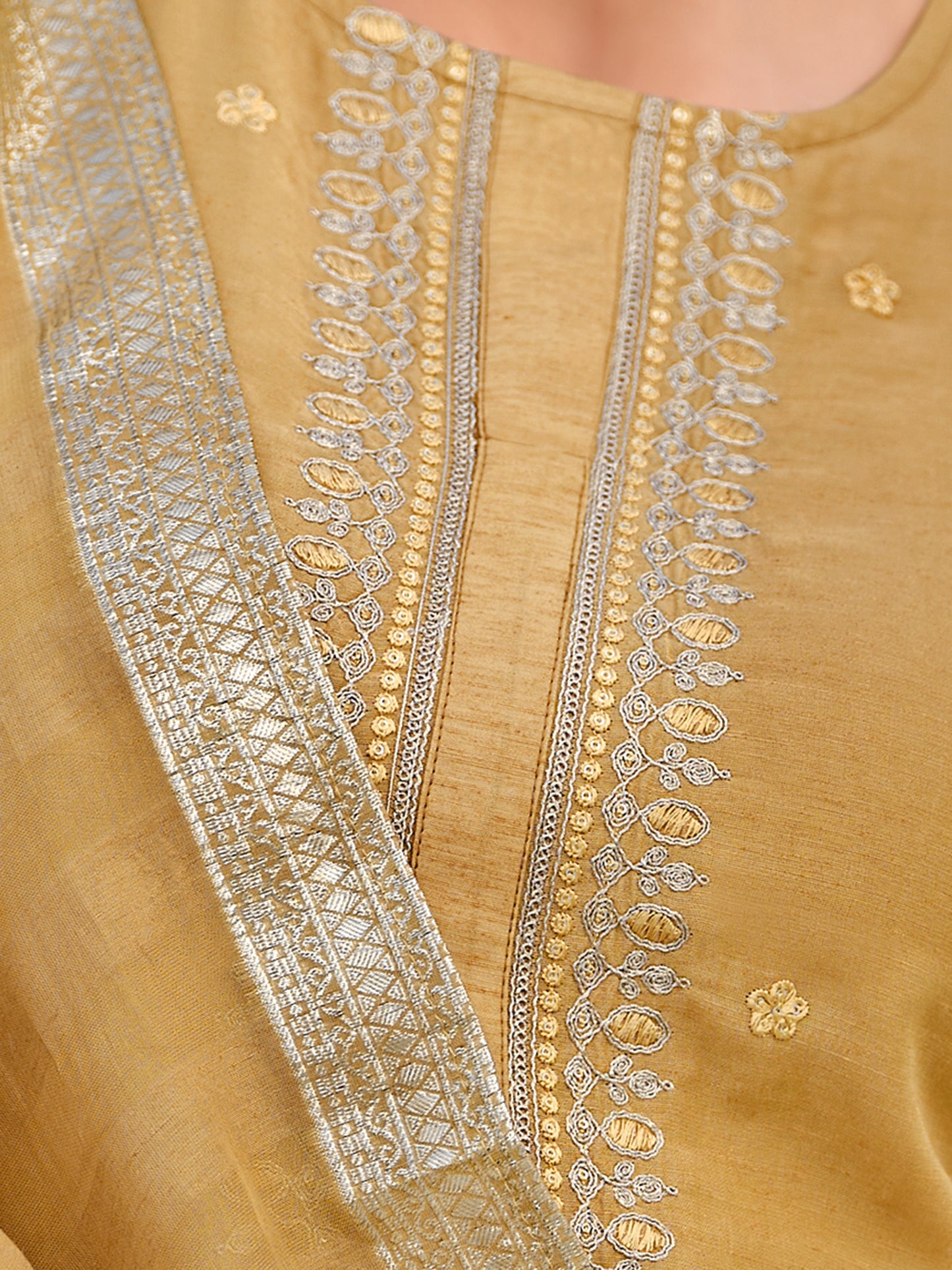 MUGHAL YELLOW Pure Orgenza Linen Suit Set with Stunning Emroidery