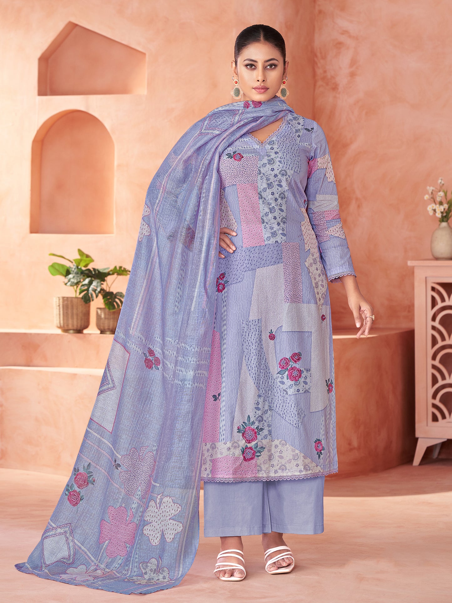 Suvya Blue Pure Cotton Unstitched Set with Exquisite Handwork
