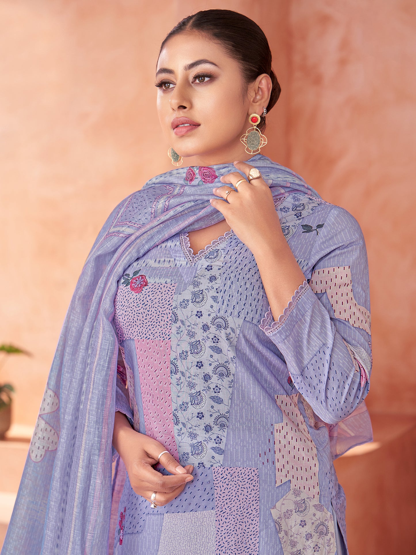 Suvya Blue Pure Cotton Unstitched Set with Exquisite Handwork