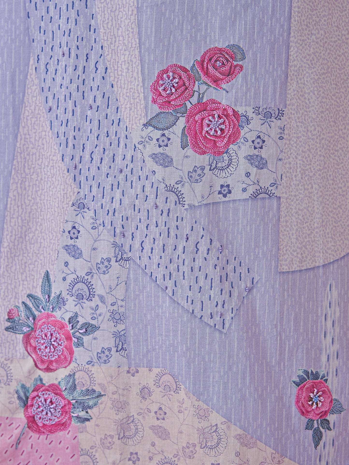 Suvya Blue Pure Cotton Unstitched Set with Exquisite Handwork