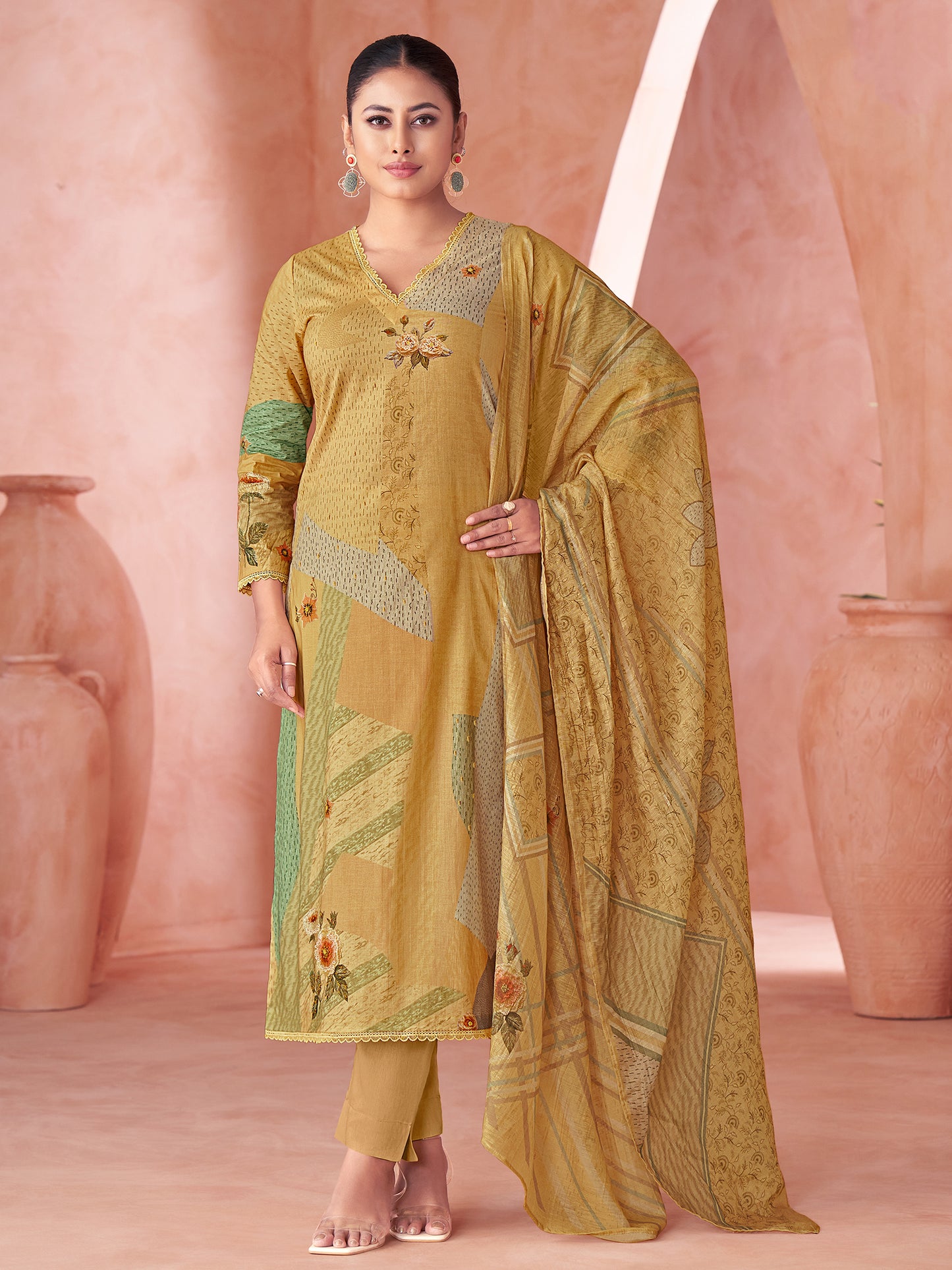 Suvya Yellow Pure Cotton Suit Set with Exquisite Handwork