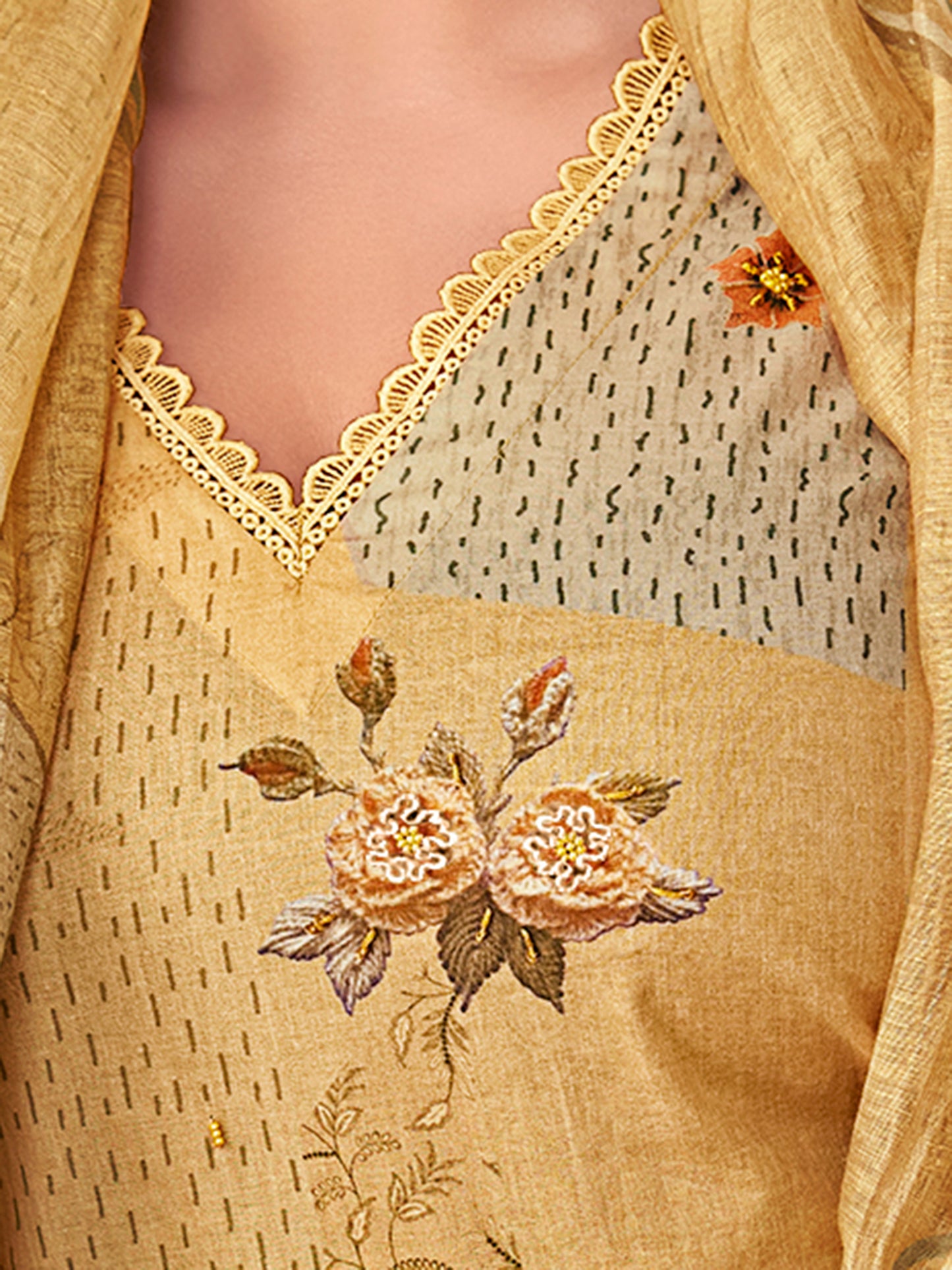 Suvya Yellow Pure Cotton Suit Set with Exquisite Handwork