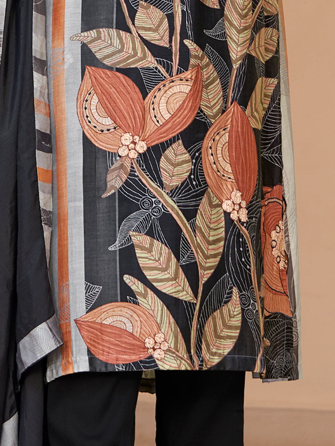 SAKHI BLACK Muslin Unstitched Set With Fancy Handwork & threadle