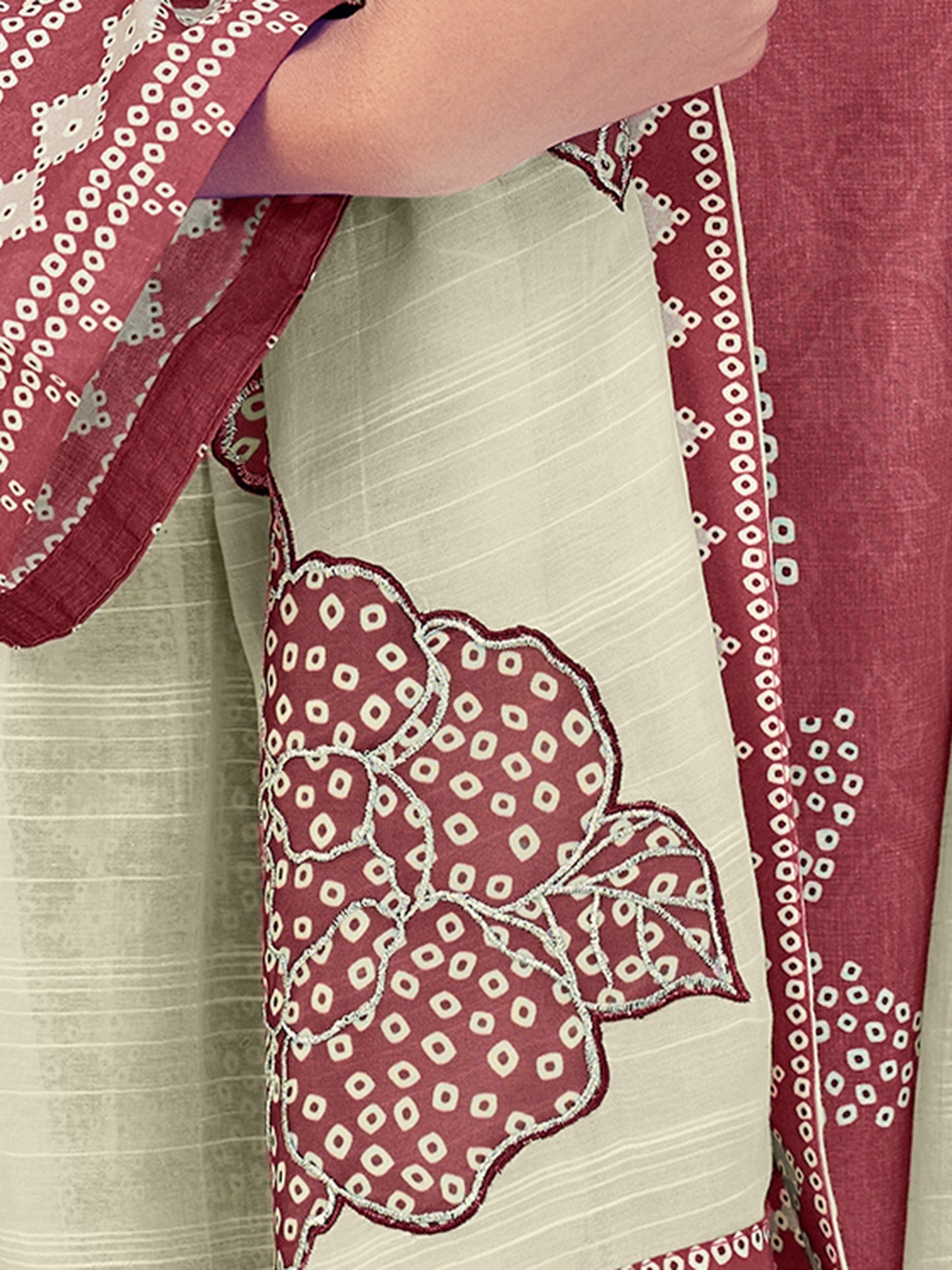 Vrinda Dark Rust Cotton Elegance Unstitched Set with Fancy Handwork & Embroidery