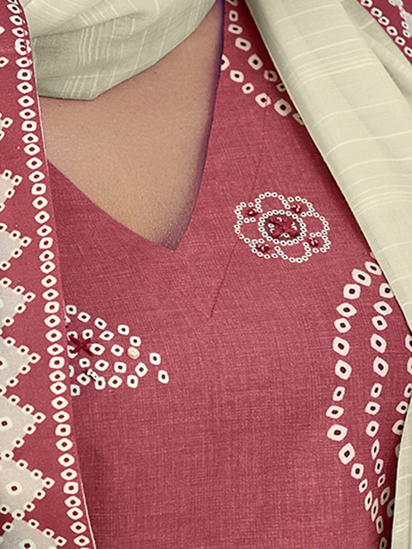 Vrinda Dark Rust Cotton Elegance Unstitched Set with Fancy Handwork & Embroidery