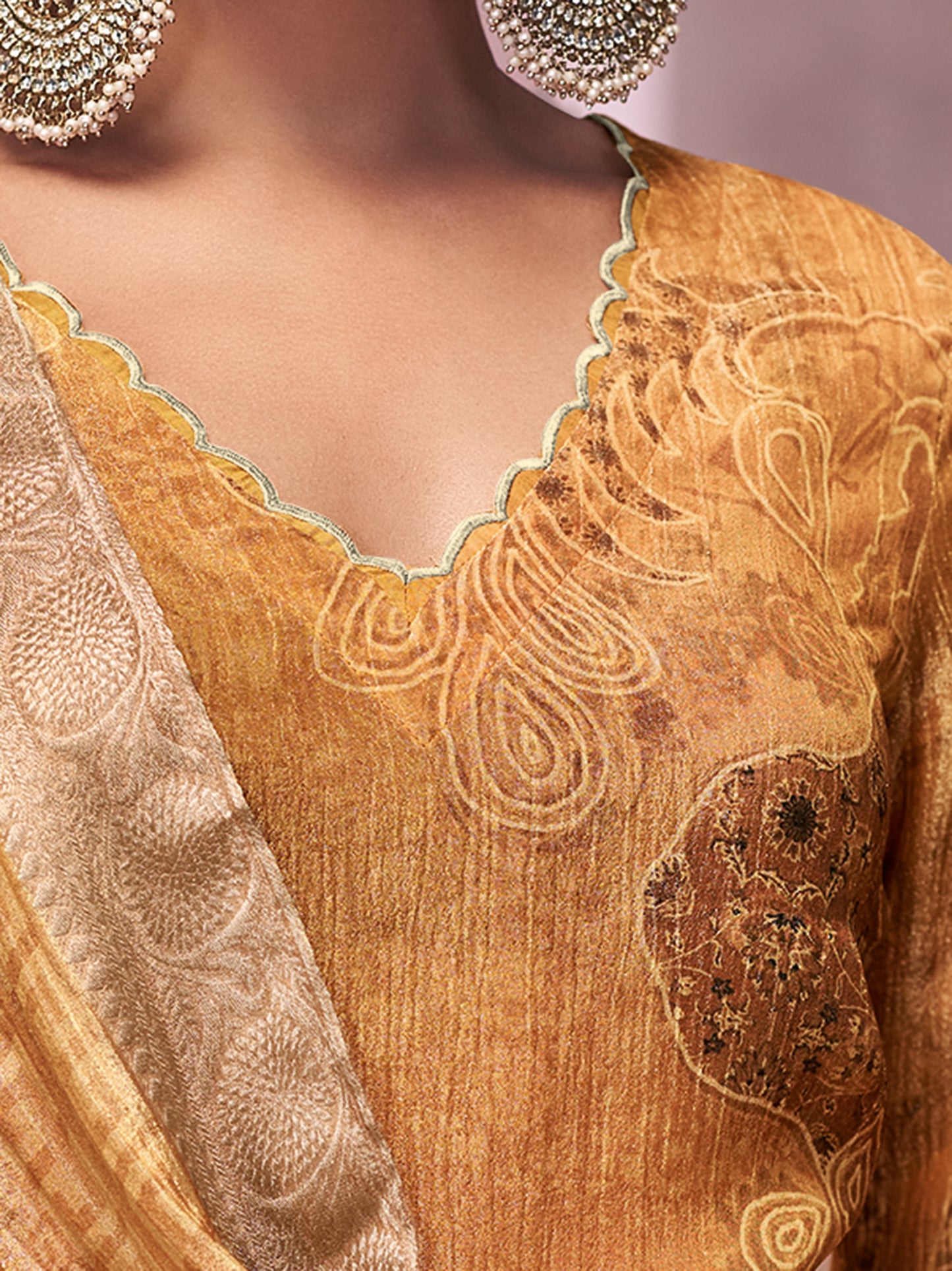 VADANYA MUSTARD BROWN Pure Fancy Linen Zari Unstitched Set With Elegant Handwork, Embroidery & Threadal