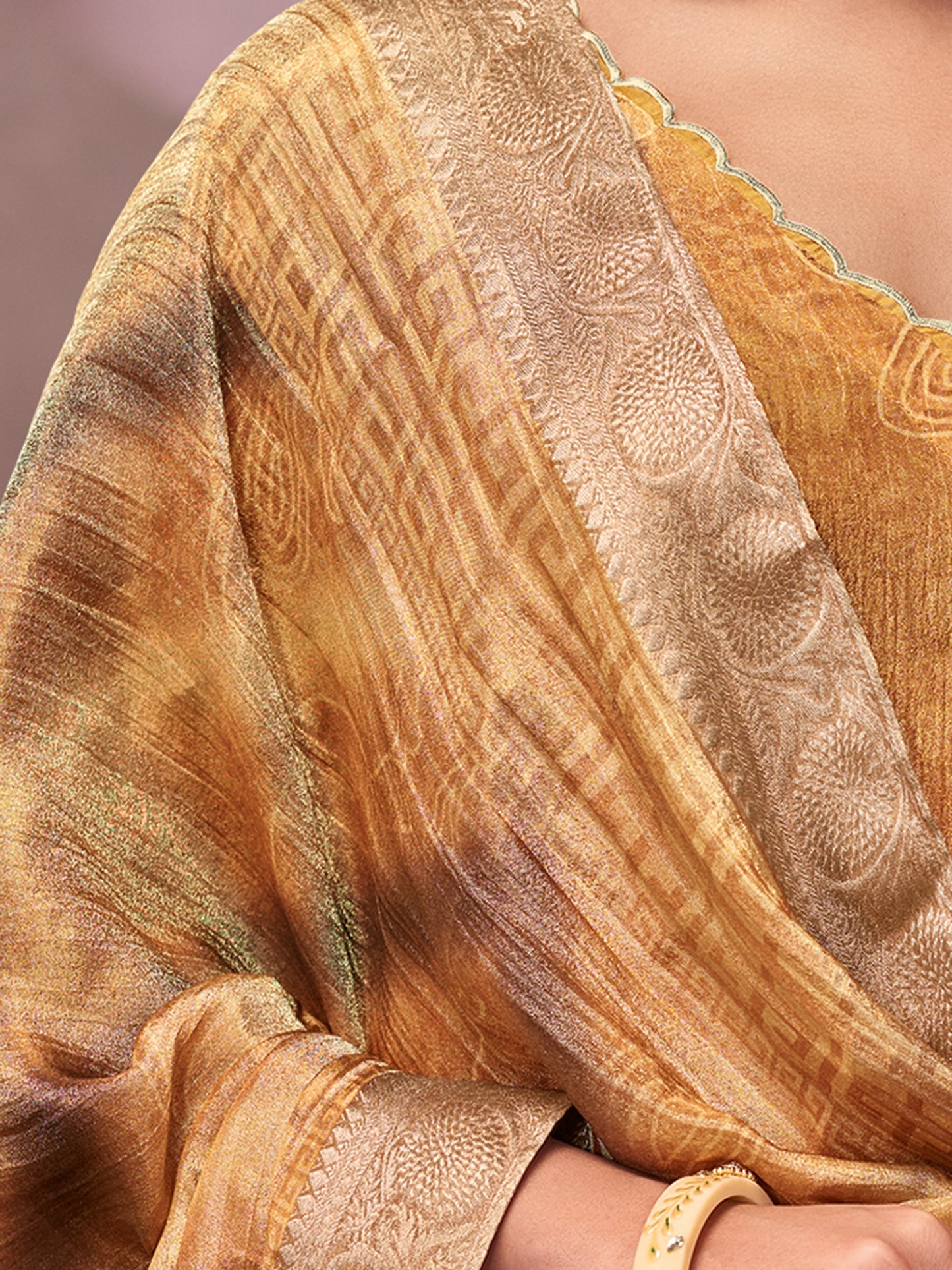 VADANYA MUSTARD BROWN Pure Fancy Linen Zari Unstitched Set With Elegant Handwork, Embroidery & Threadal