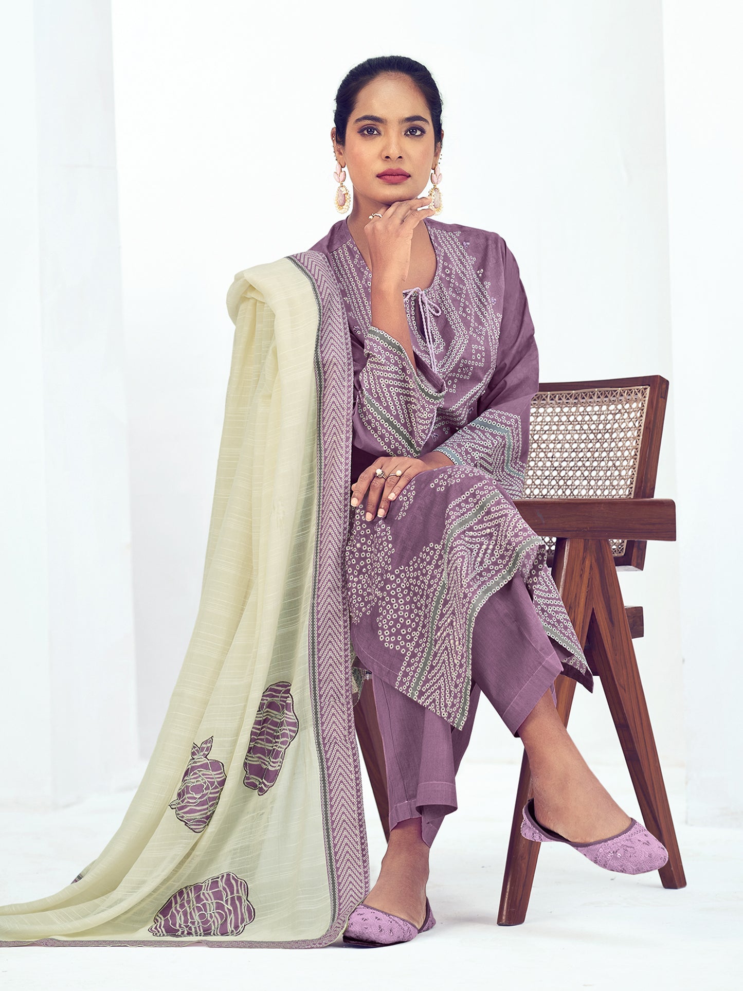 Vrinda Wine Embellished Cotton Unstitched Set with Fancy Handwork & Elegant Embroidery