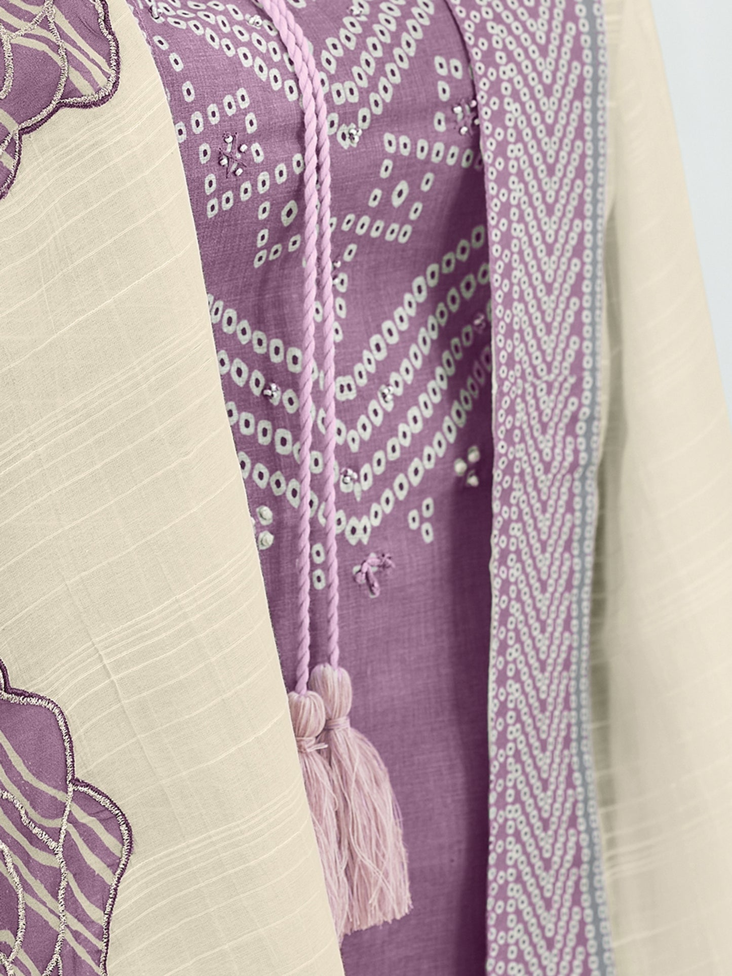 Vrinda Wine Embellished Cotton Unstitched Set with Fancy Handwork & Elegant Embroidery