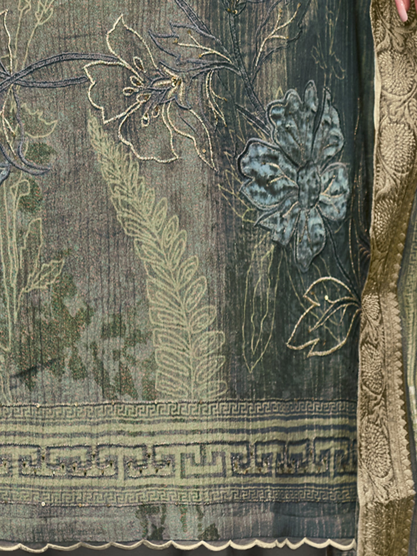 VADANYA DARKFOREST GREEN Pure Fancy Linen Zari Suit Set With Elegant Handwork, Embroidery & Threadal