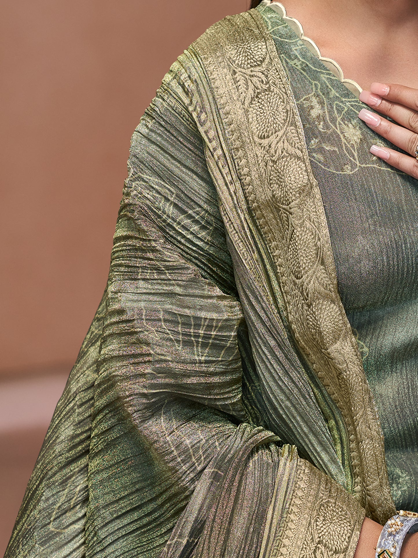 VADANYA DARKFOREST GREEN Pure Fancy Linen Zari Suit Set With Elegant Handwork, Embroidery & Threadal