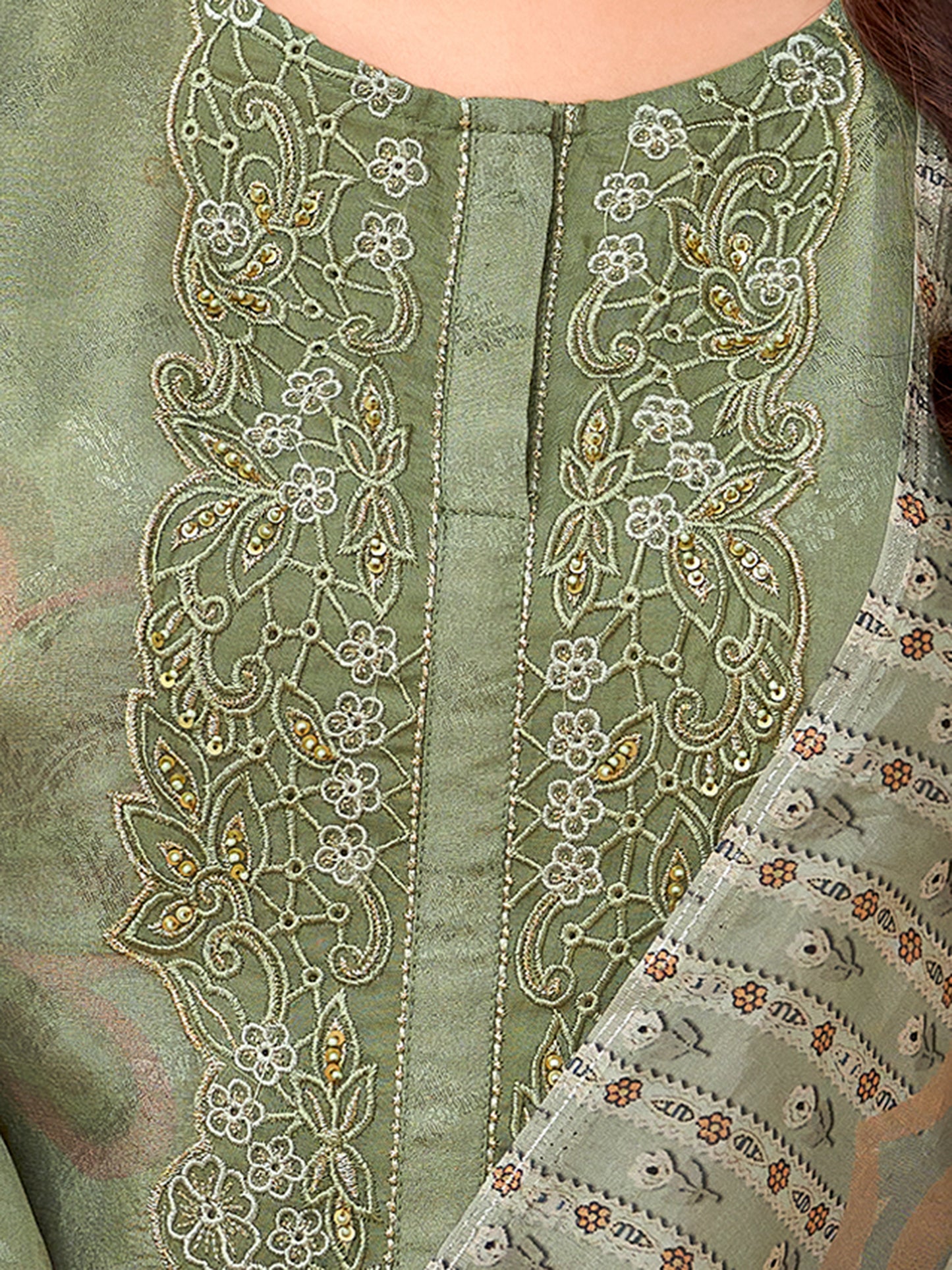 HIMANI Rich Green Pure Shimmer Tissue Suit Set with Handwork, Threadwork & Elegant Embroidery