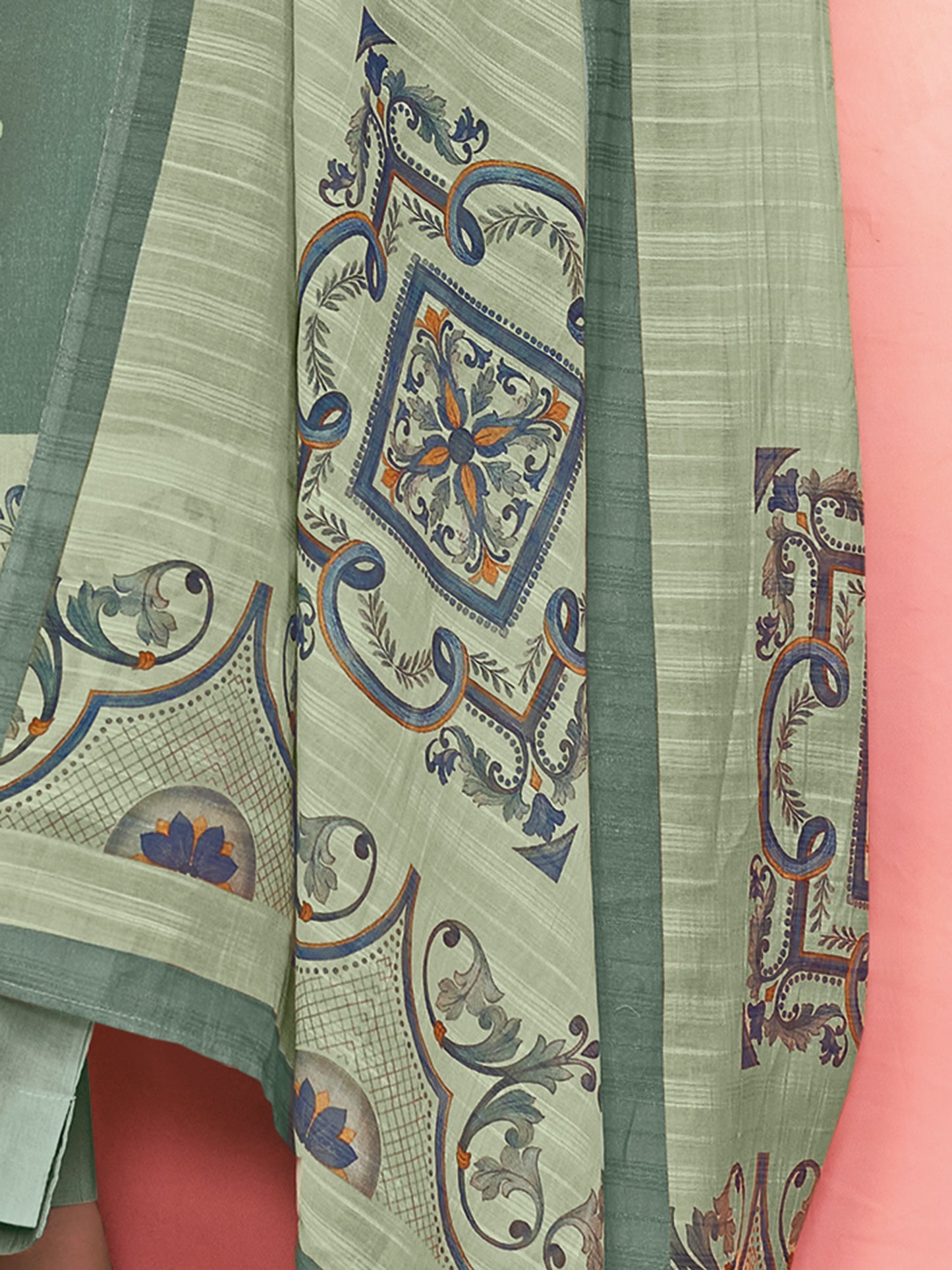 RAHEELA DUSTY TEAL Pure Cotton Unstitched Set with Intricate Handwork