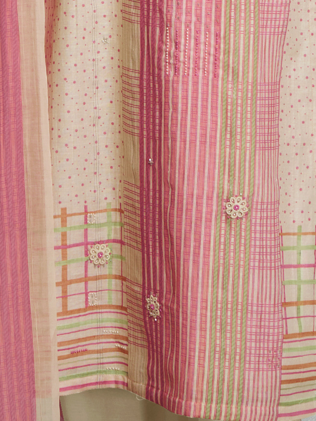Lakeer Pink Pure Viscose Linen Unstitched Set with Elegant Handwork