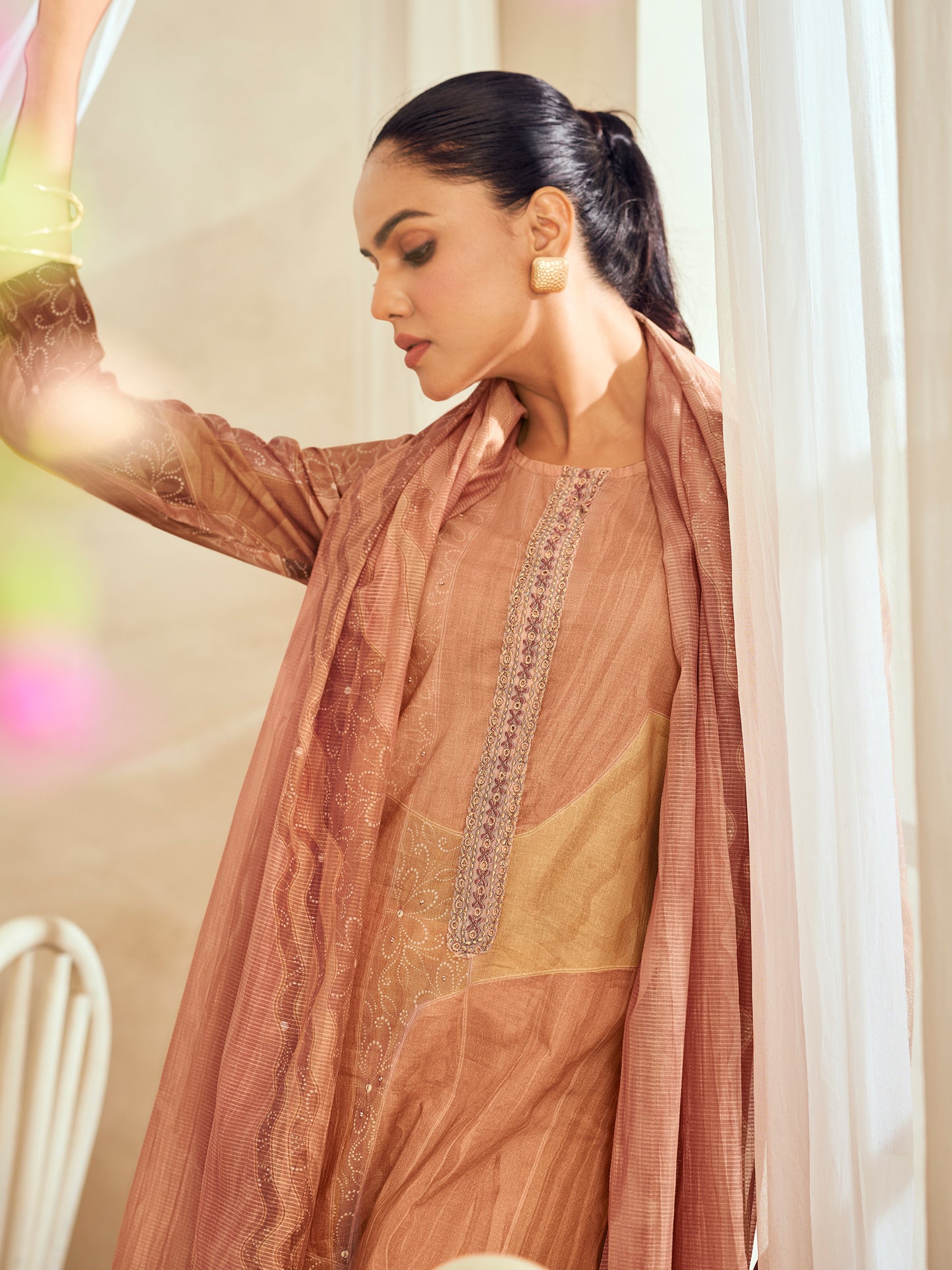 ALEENA LIGHT PEACH Pure Cotton Suit Set with Delicate Handwork
