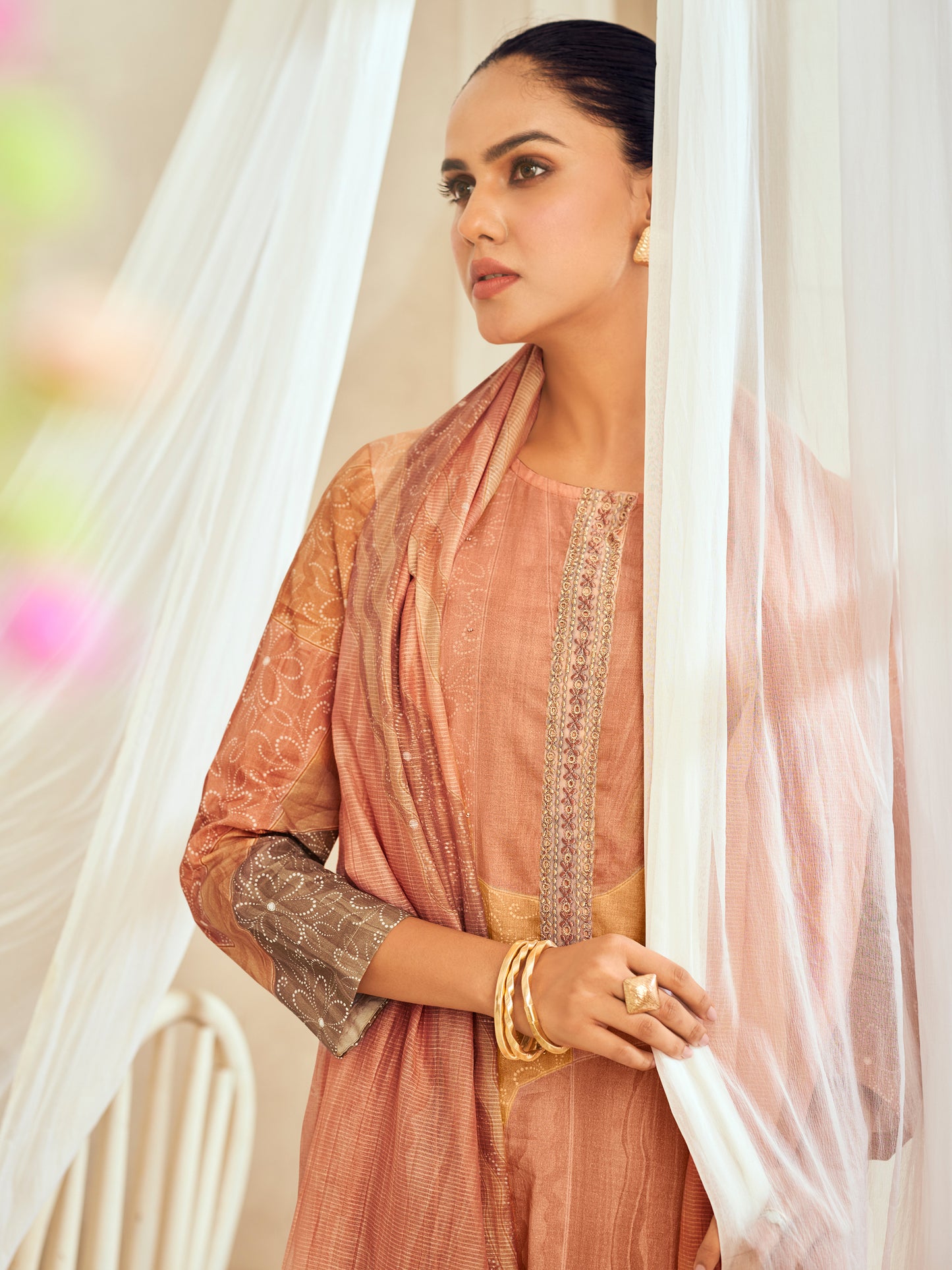 ALEENA LIGHT PEACH Pure Cotton Suit Set with Delicate Handwork