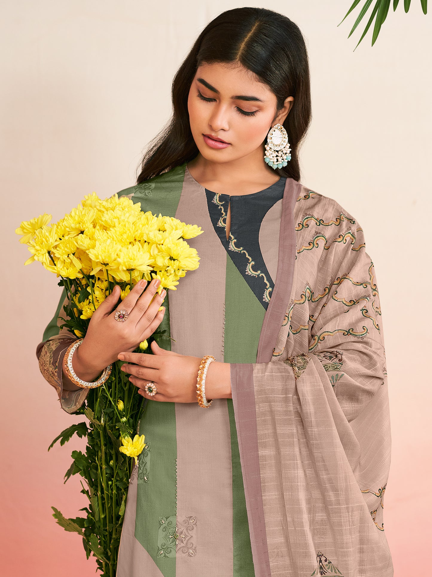 RAHEELA BEIGE Pure Cotton Unstitched Set with Intricate Handwork