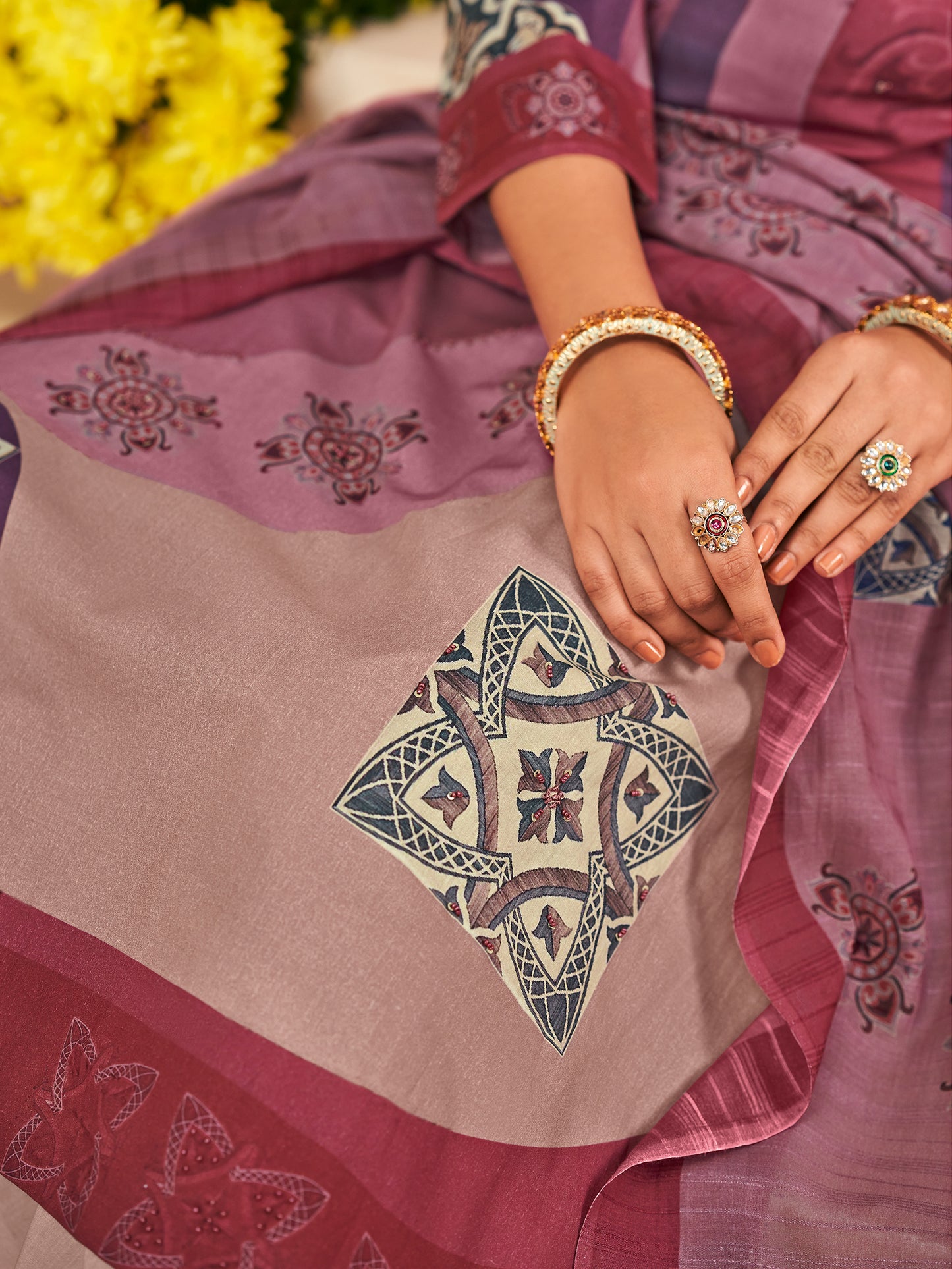 RAHEELA WINE Pure Cotton Unstitched Set with Intricate Handwork