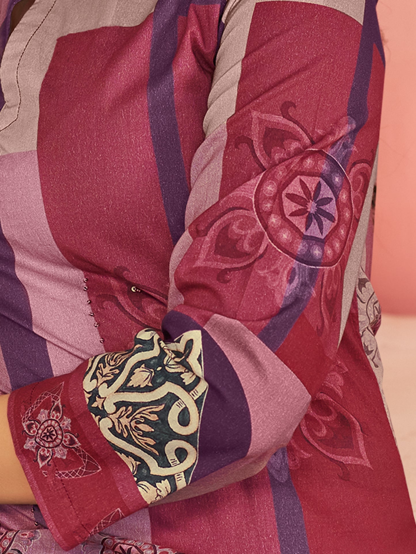 RAHEELA WINE Pure Cotton Suit Set with Intricate Handwork