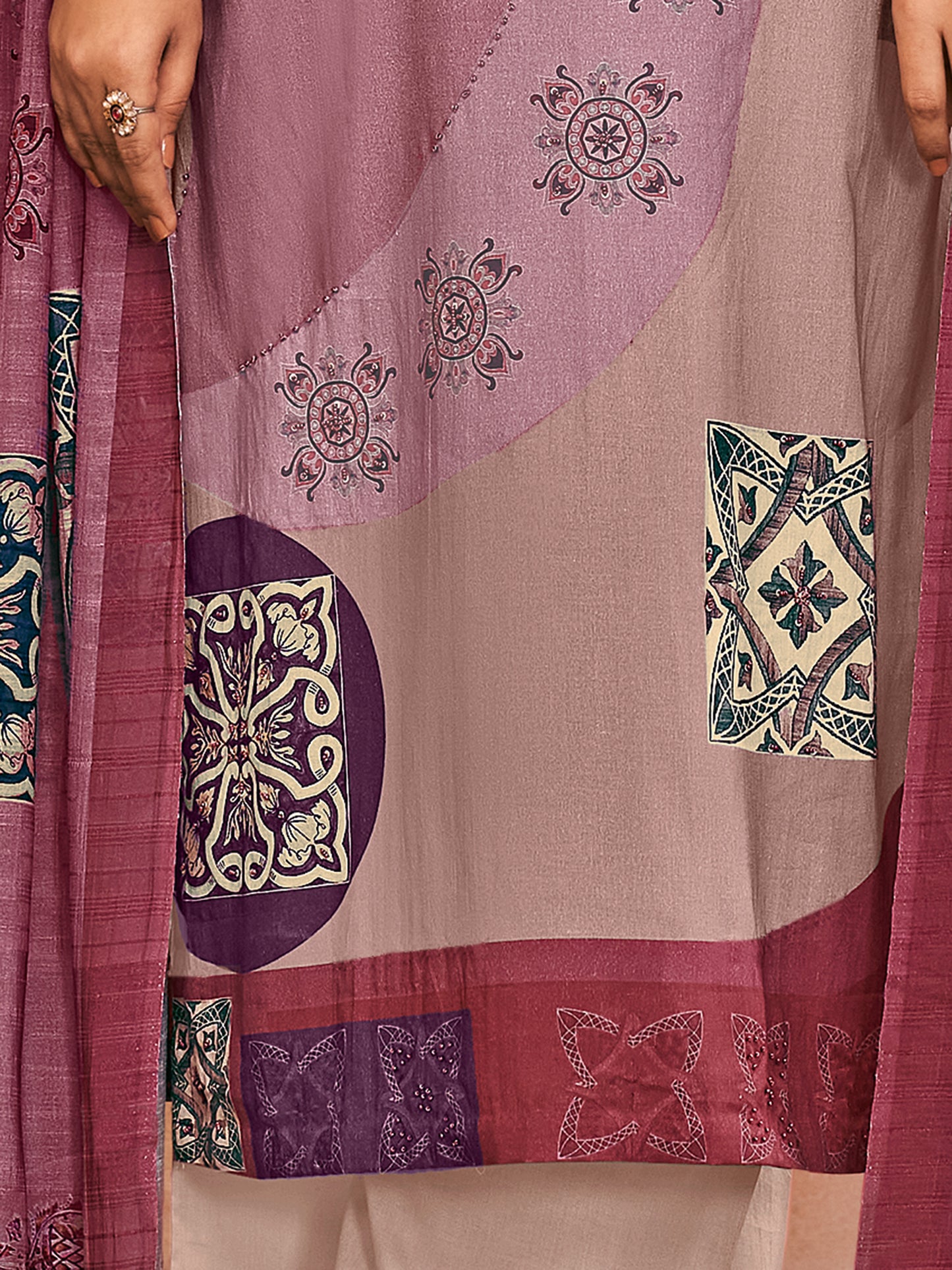 RAHEELA WINE Pure Cotton Suit Set with Intricate Handwork