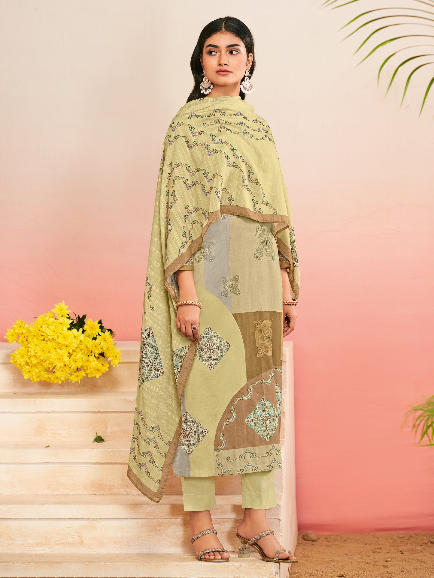RAHEELA LIGHT YELLOW Pure Cotton Unstitched Set with Intricate Handwork