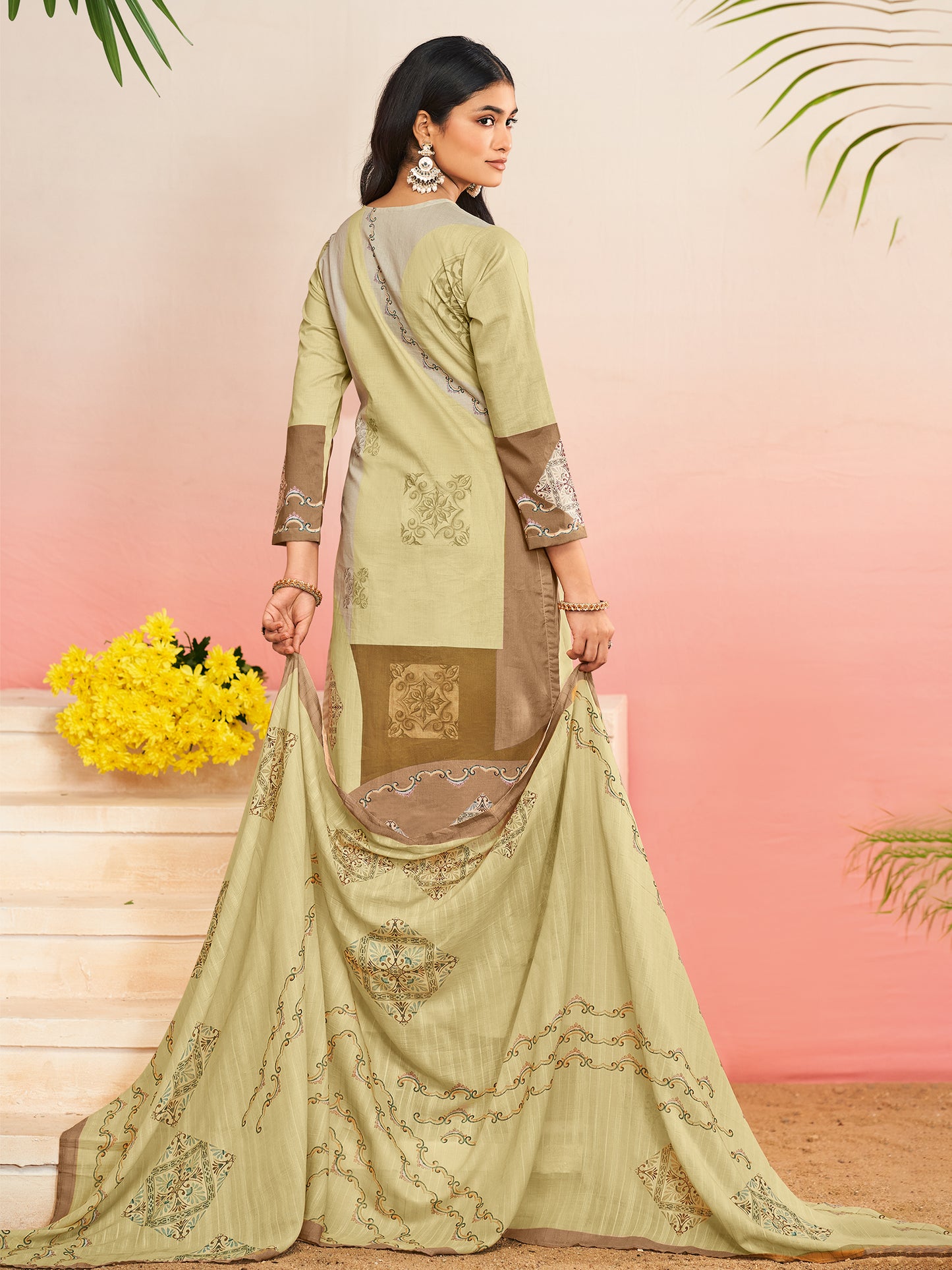 RAHEELA LIGHT YELLOW Pure Cotton Unstitched Set with Intricate Handwork
