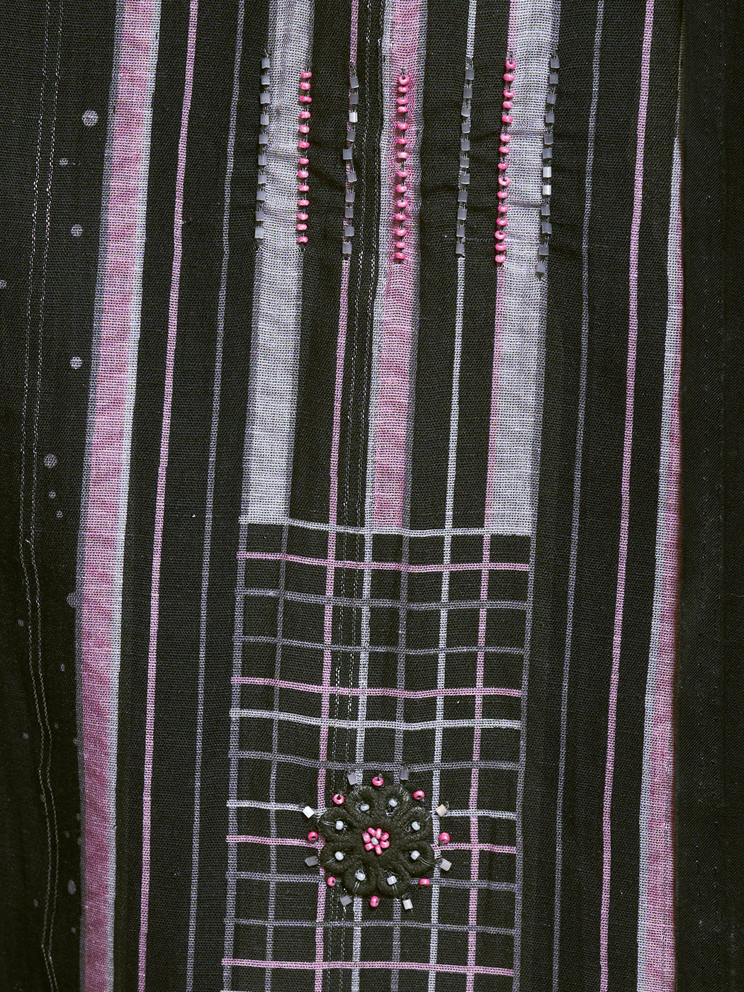 Lakeer Black Pure Viscose Linen Unstitched Set with Intricate Handwork
