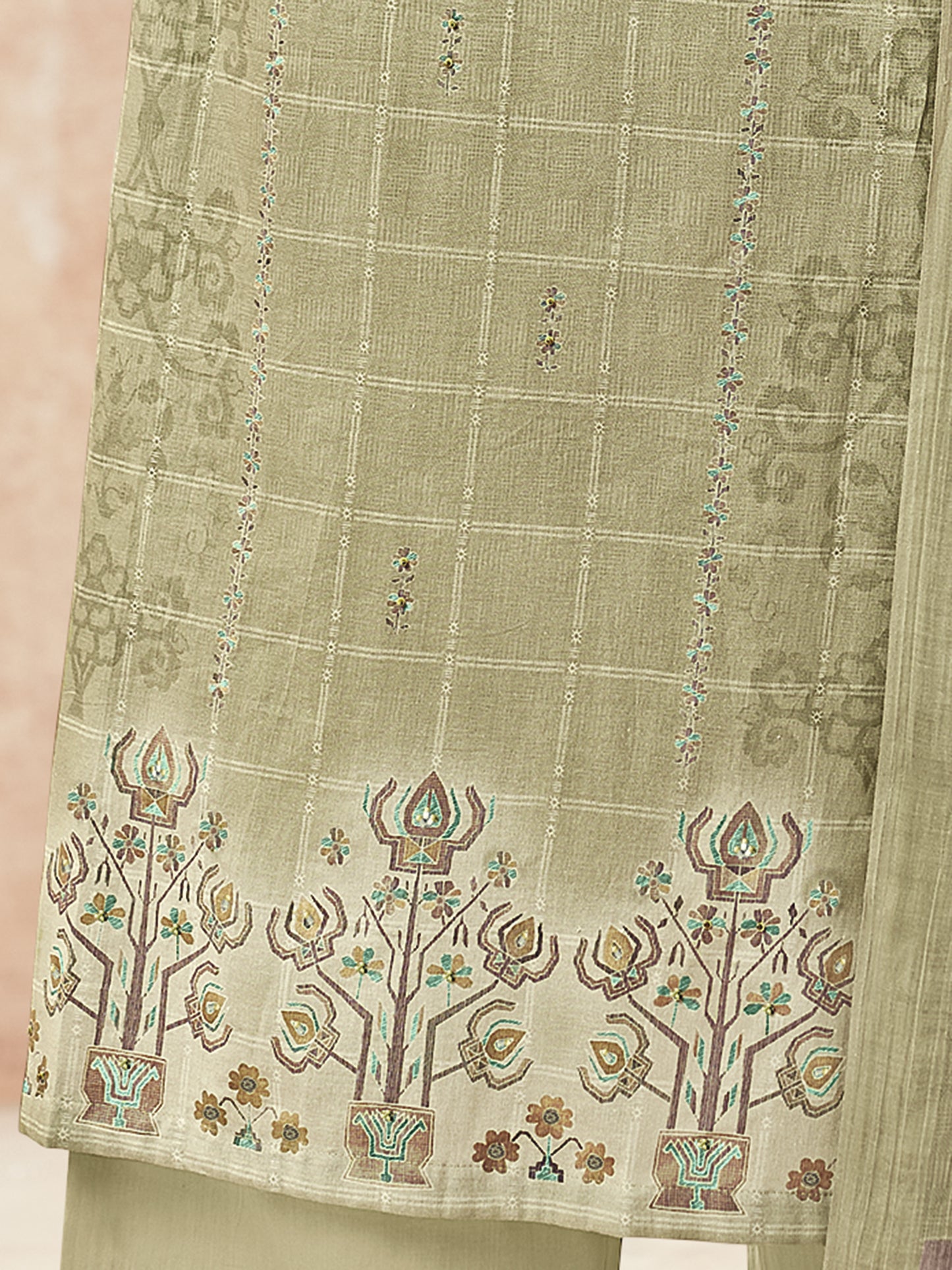 Areesha Olive Green Pure Cotton Suit Set with Intricate Handwork