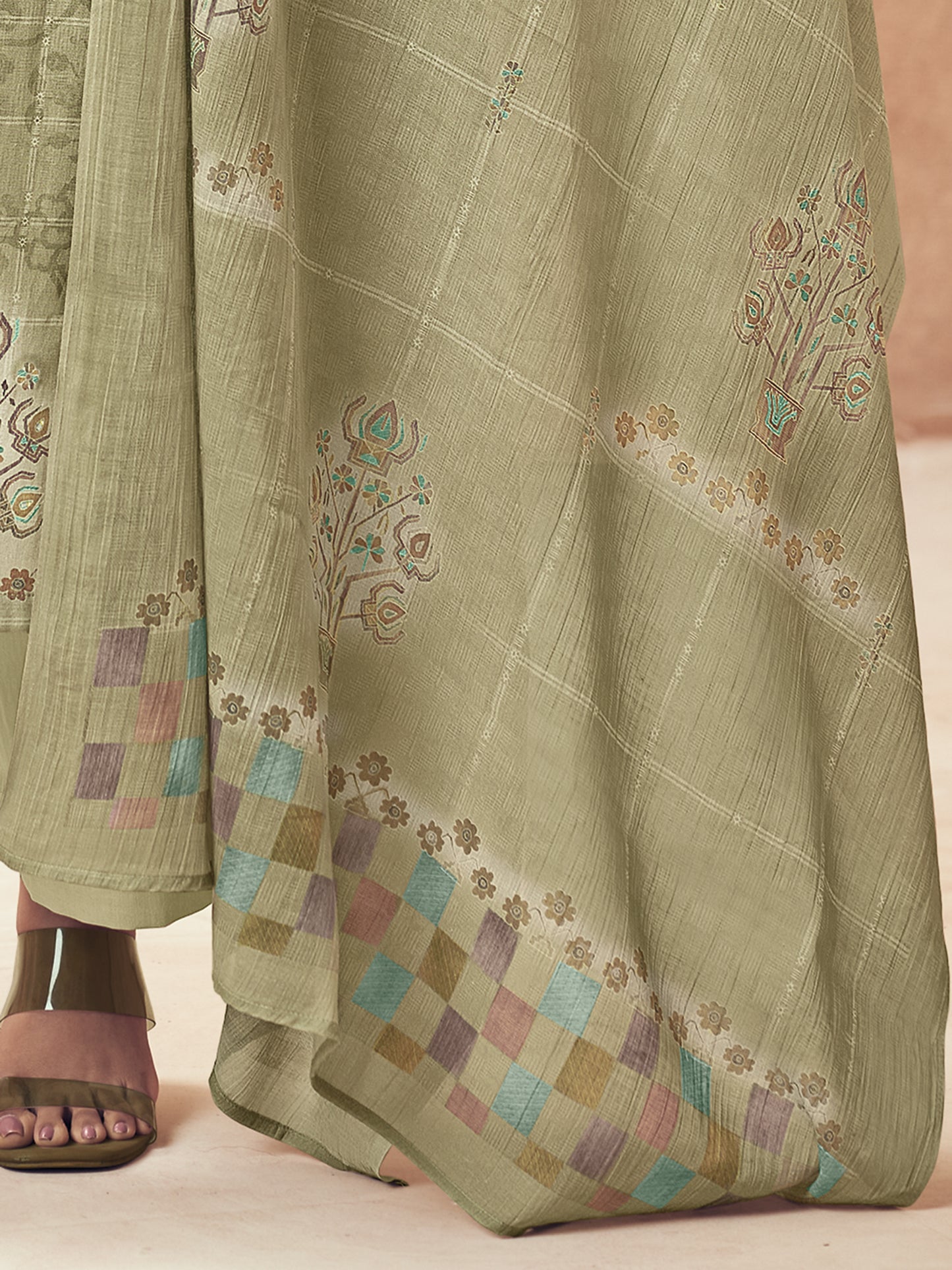 Areesha Olive Green Pure Cotton Suit Set with Intricate Handwork