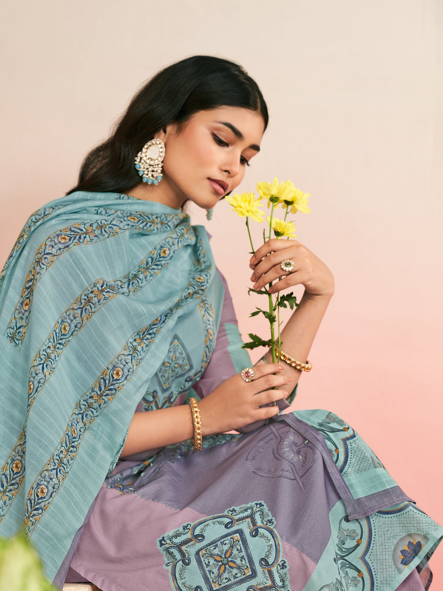 RAHEELA LIGHT PURPLE Pure Cotton Unstitched Set with Intricate Handwork