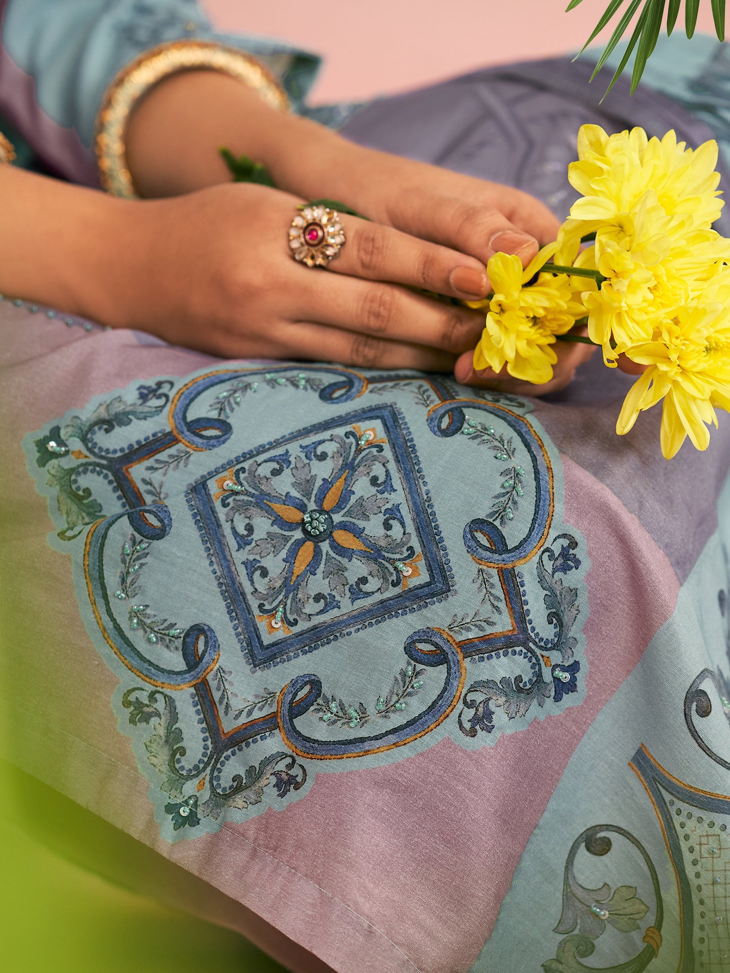 RAHEELA LIGHT PURPLE Pure Cotton Unstitched Set with Intricate Handwork