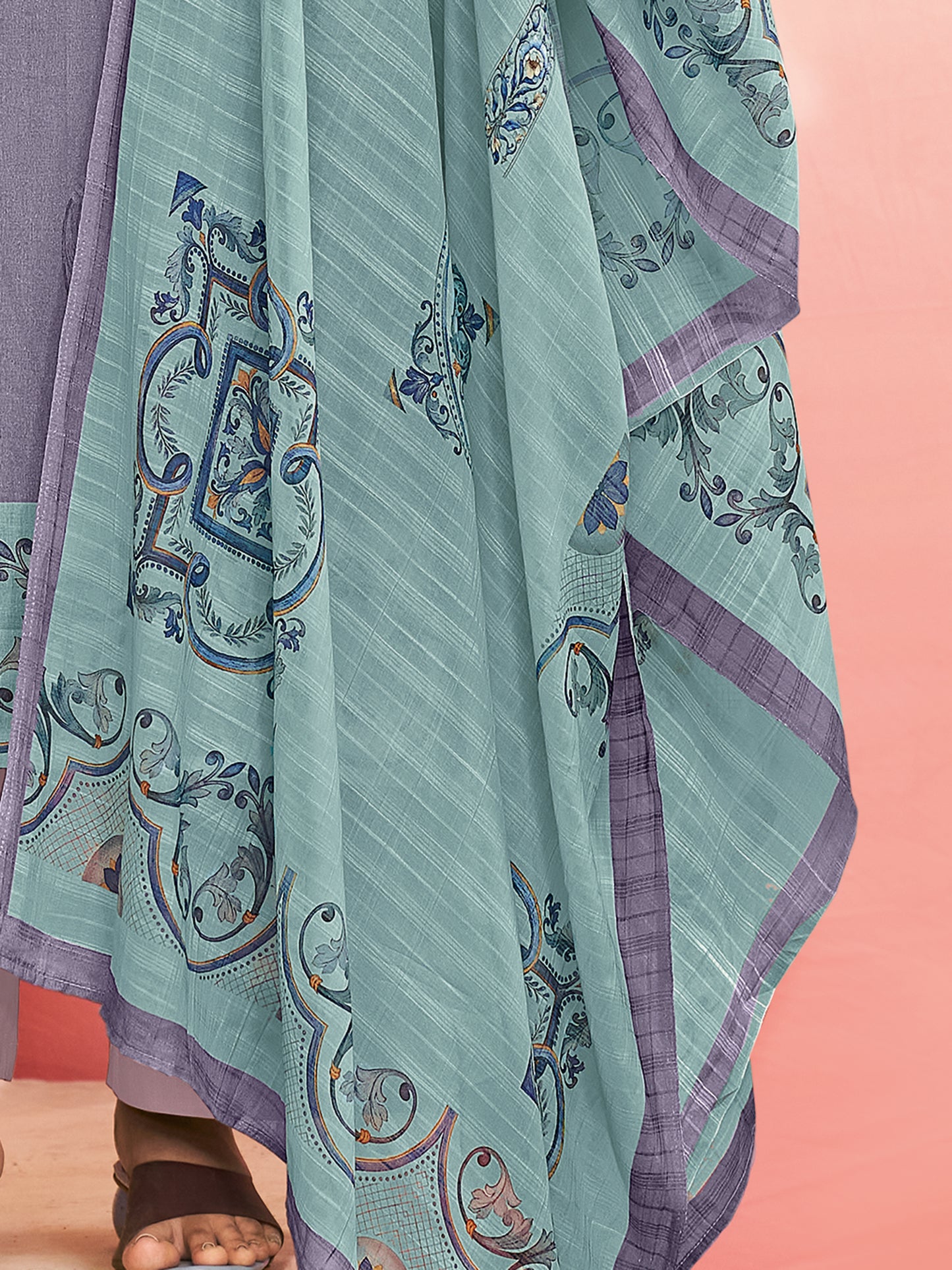 RAHEELA LIGHT PURPLE Pure Cotton Unstitched Set with Intricate Handwork