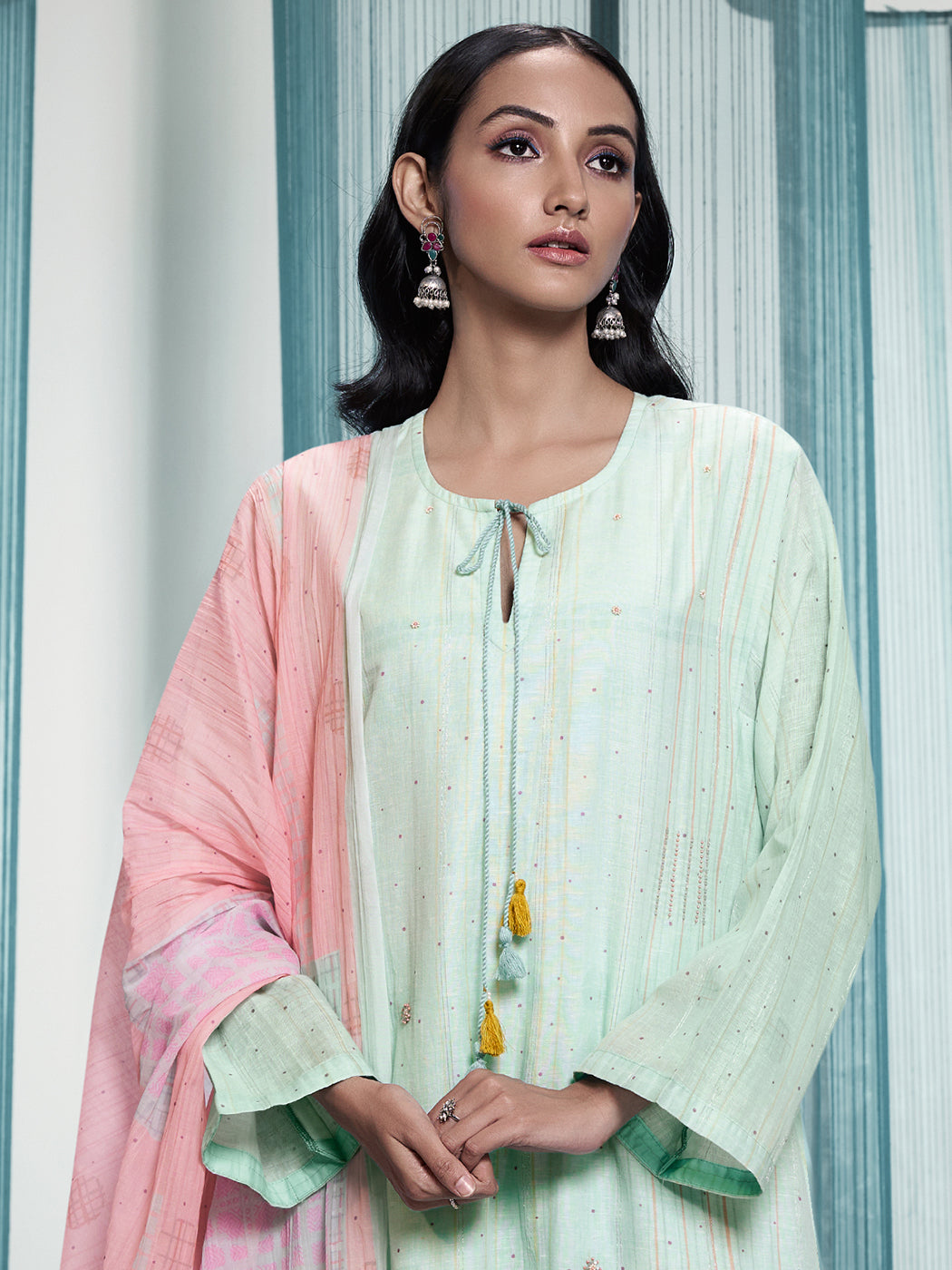 Lakeer Light Green Pure Viscose Linen Unstitched Set with Exquisite Fancy Handwork
