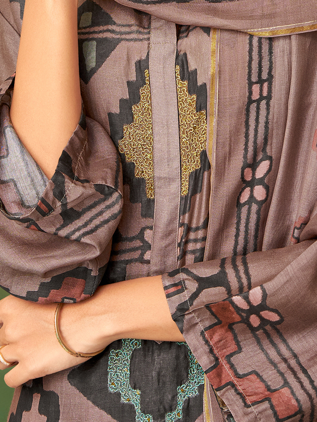 MAYSA Metallic Redish Brown - Muslin Unstitched Set With Fancy Handwork