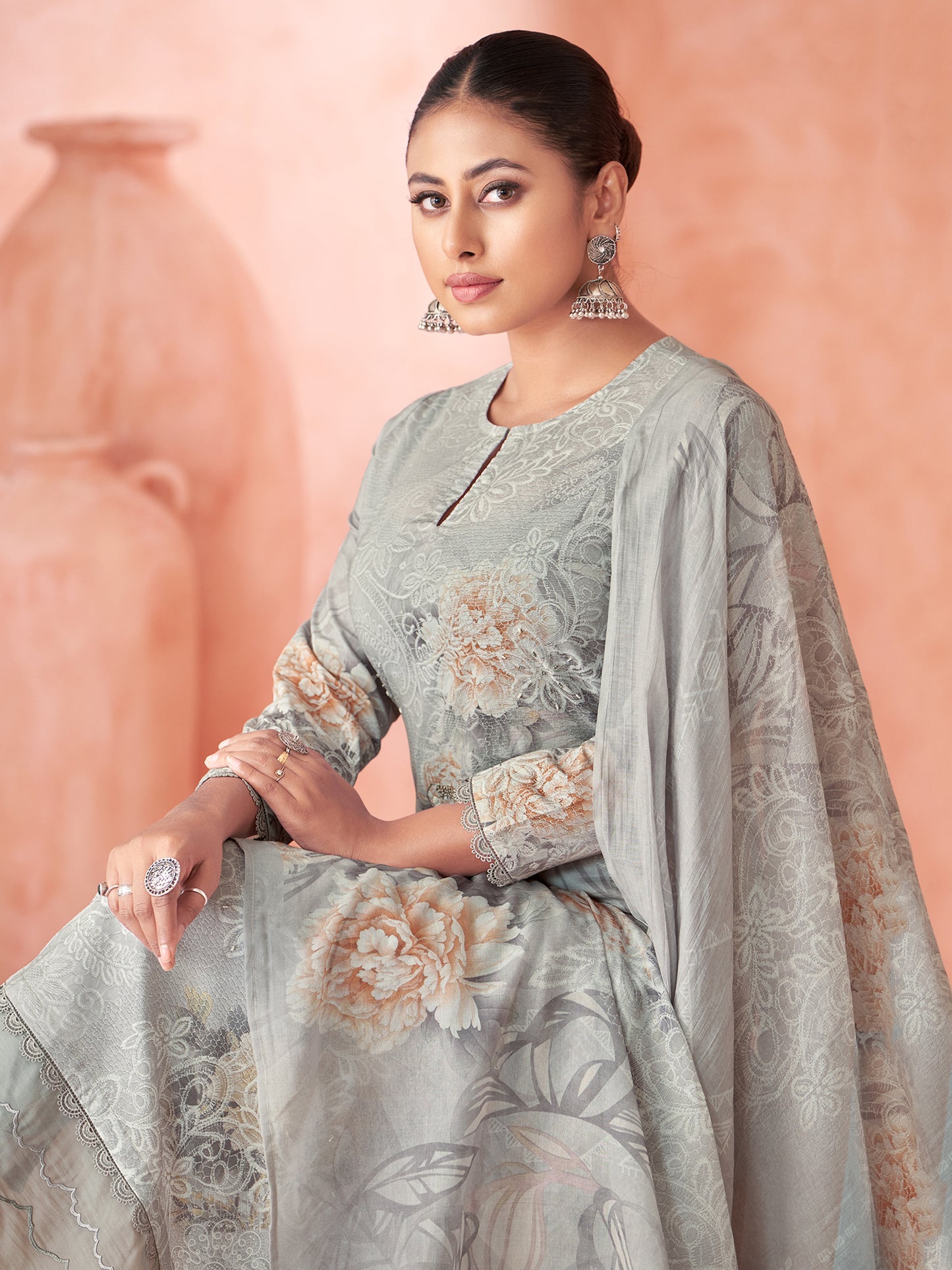 KRITIKA Light Grey Pure Cotton Suit Set with Delicate Handwork