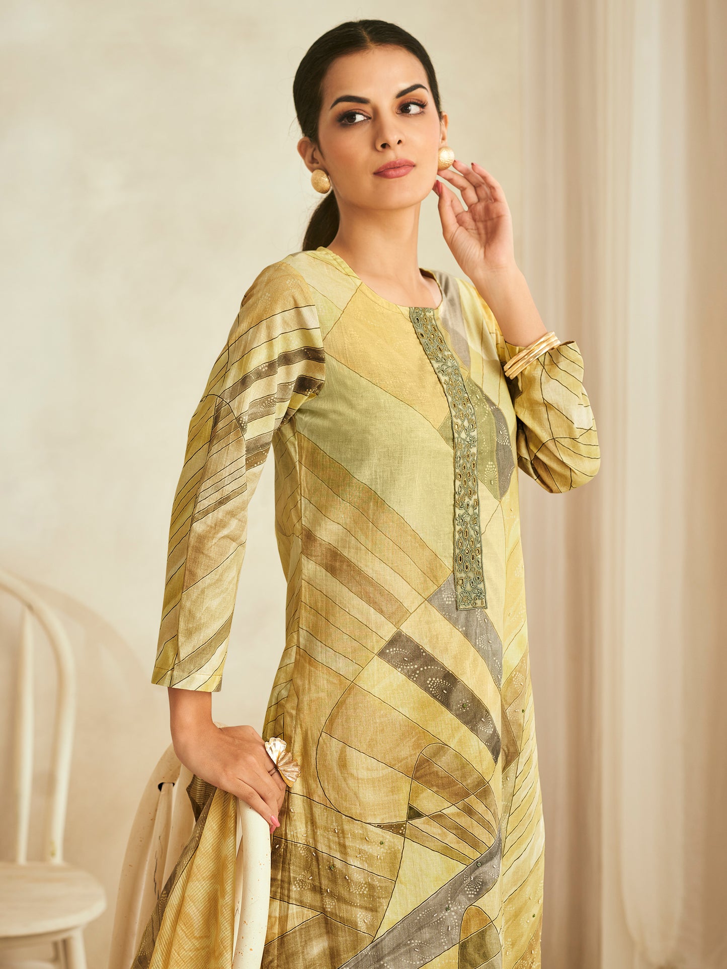 ALEENA YELLOW Pure Cotton Suit Set with Delicate Handwork