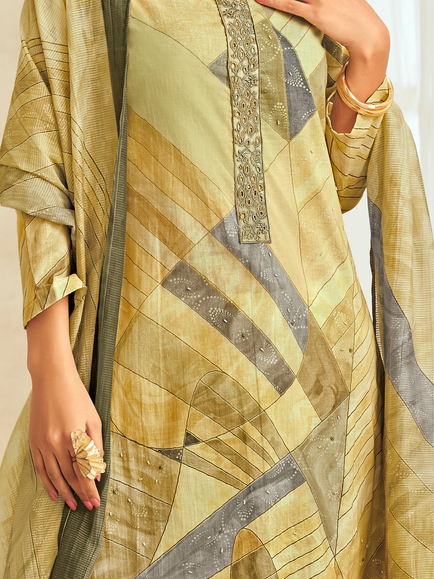 ALEENA YELLOW Pure Cotton Suit Set with Delicate Handwork