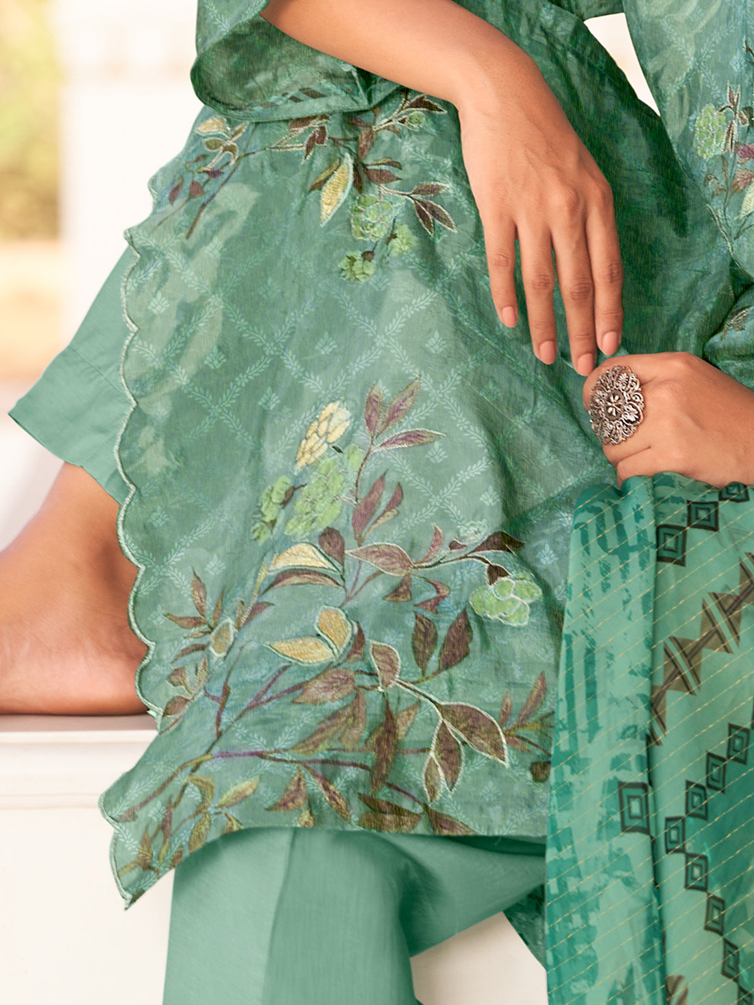 SHAGUN RAMA Simmer Suit Set With Handwork &Embroidery Or Threadle