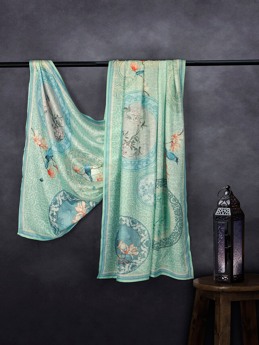 Elegant Linen Fancy Dupatta Light Rama