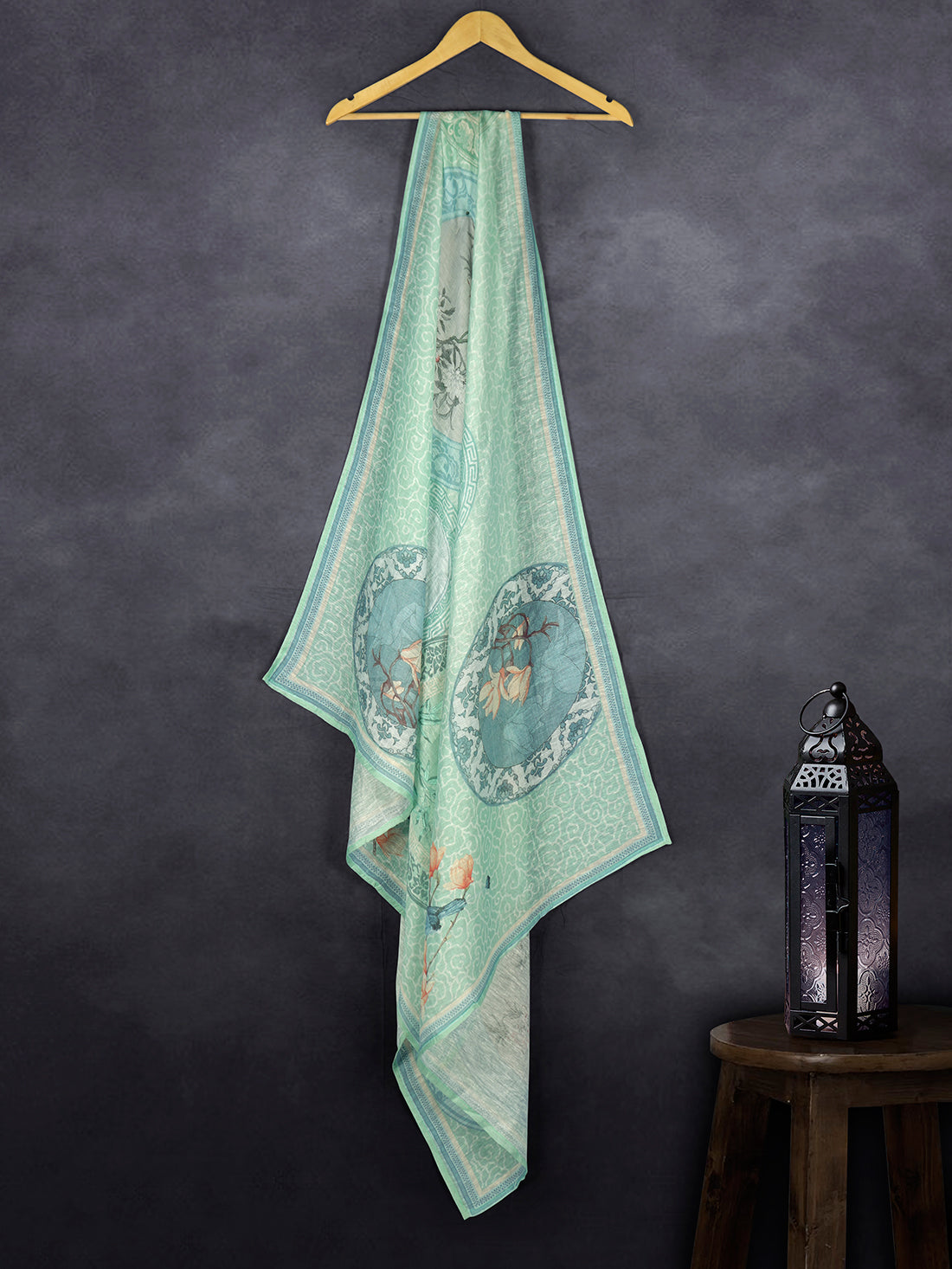 Elegant Linen Fancy Dupatta Light Rama