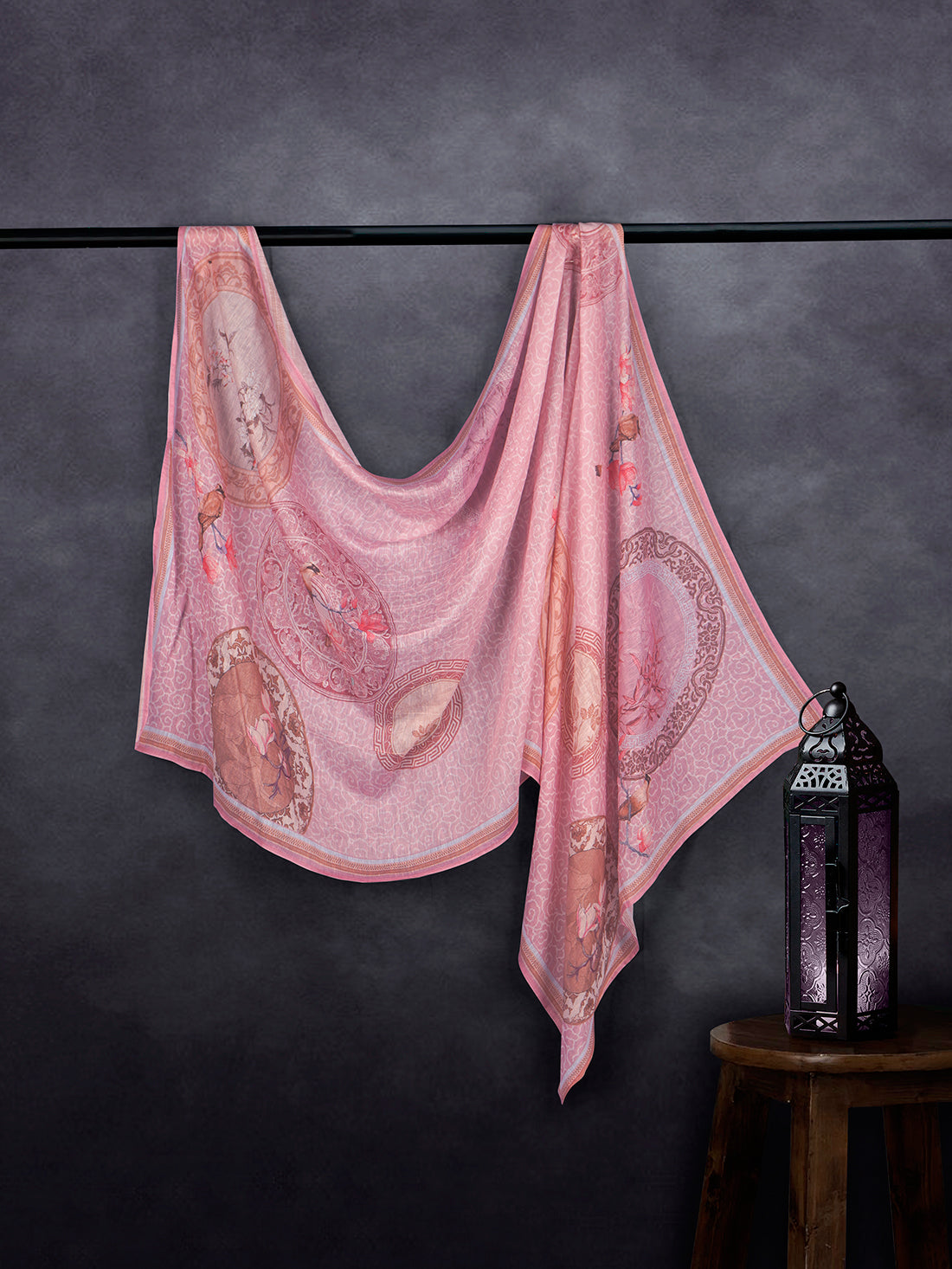 Elegant Linen Fancy Dupatta Light Pink