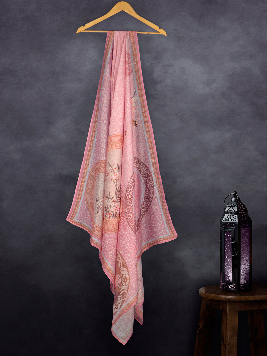 Elegant Linen Fancy Dupatta Light Pink