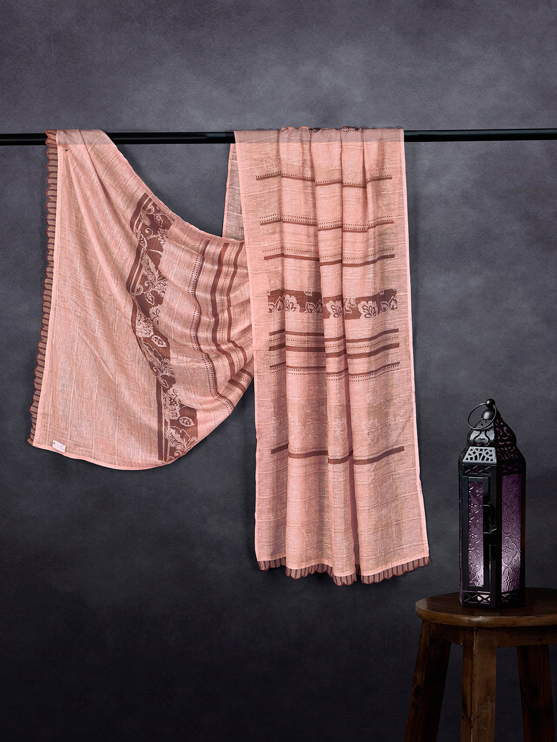 Elegant Linen Fancy Dupatta Peach
