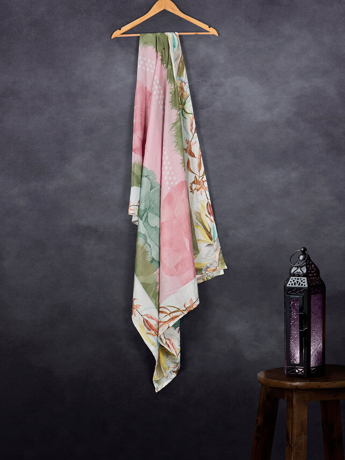 Premium Cotton Muslin Base Dupatta White Gtreen