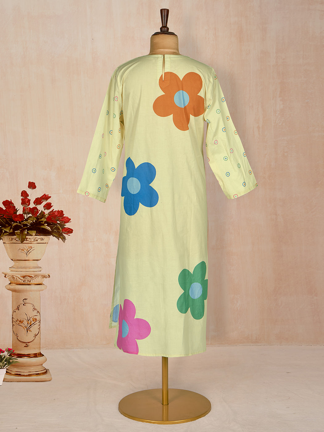 Elegant Yellow Cotton Kurti with Detailed Handwork