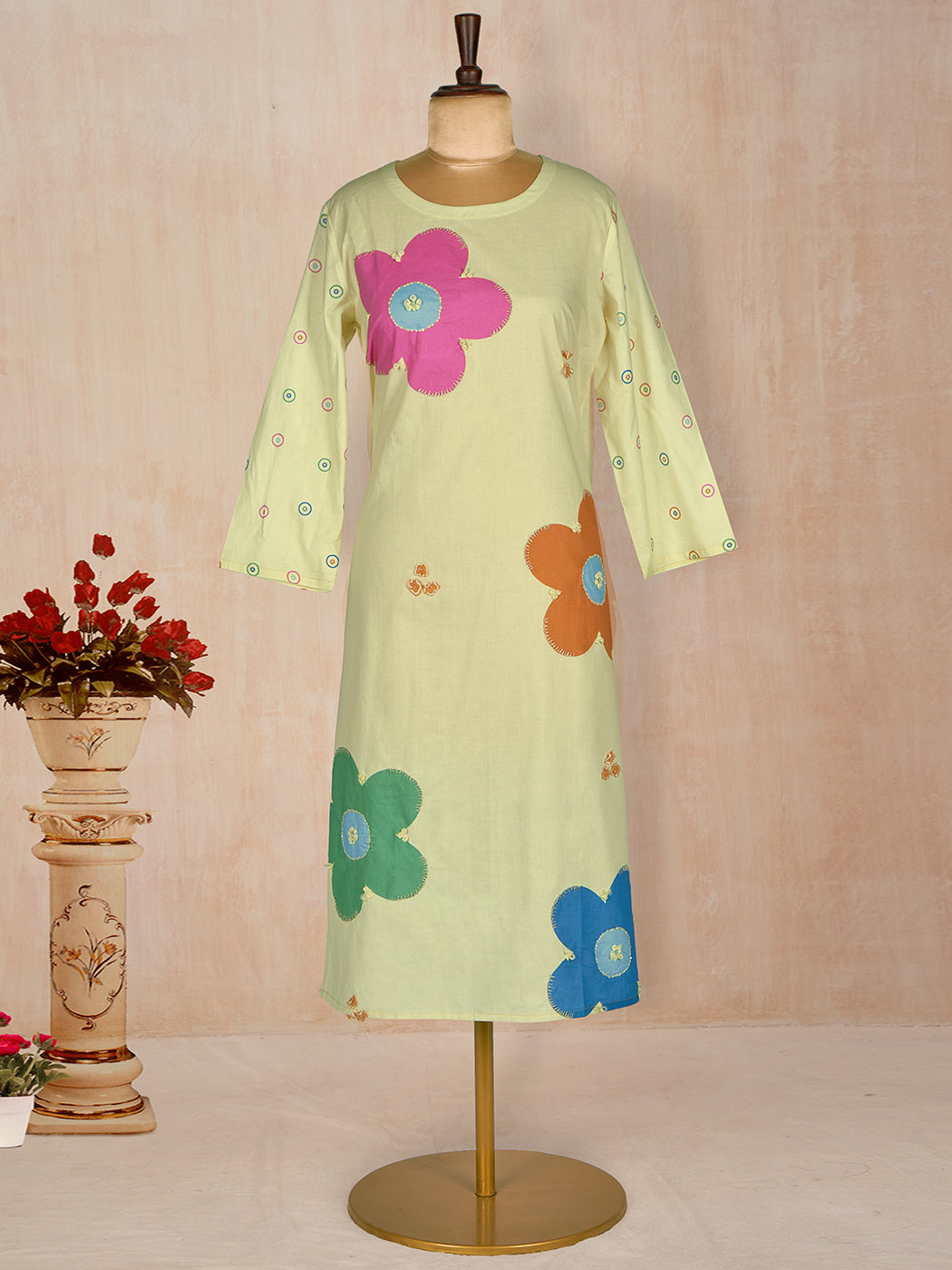 Elegant Yellow Cotton Kurti with Detailed Handwork